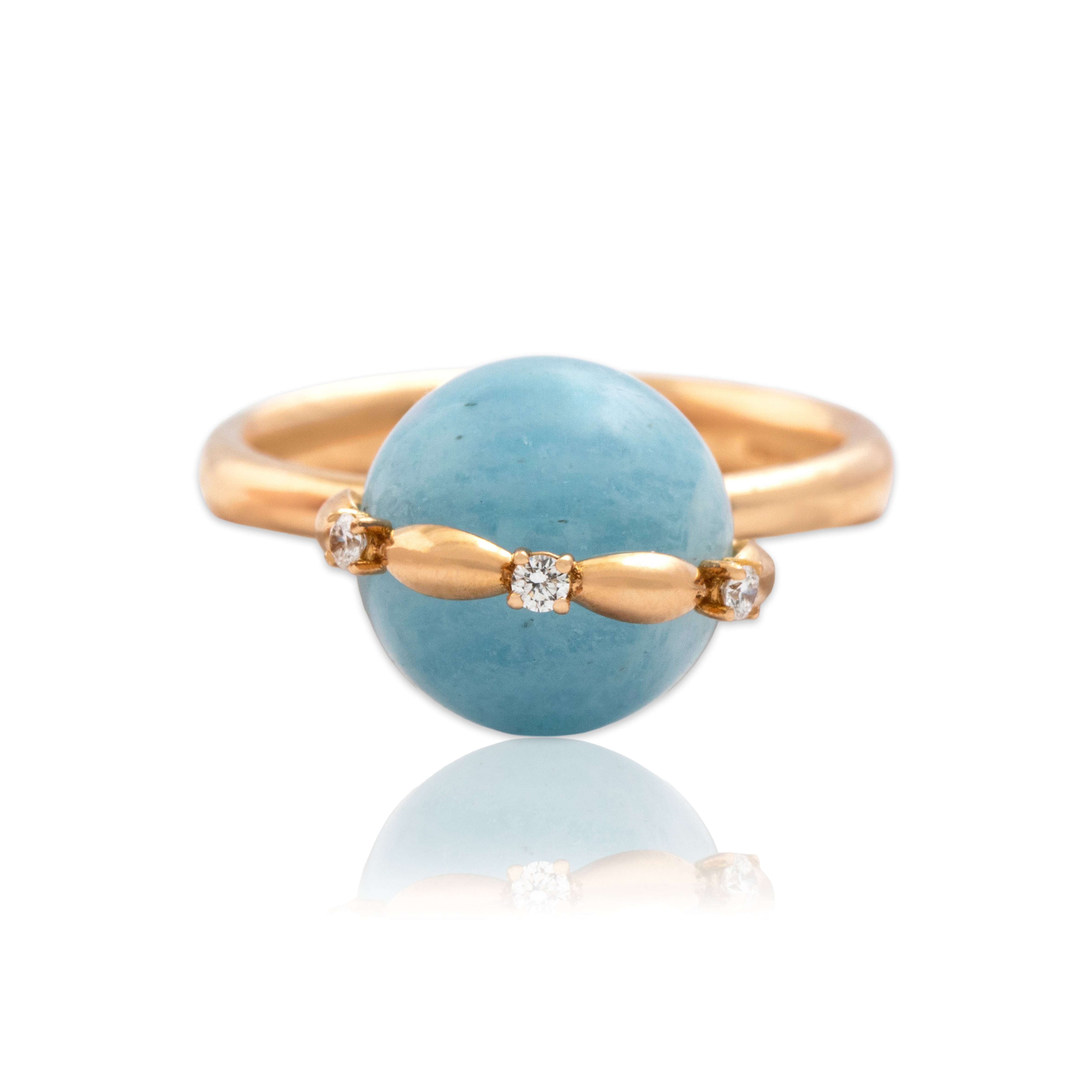 Vintage Italian 18k Rose Gold Diamond Sky Blue Quartz Whimsical Moving Bobble Ring - Close-up view