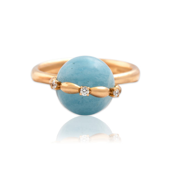 Vintage Italian 18k Rose Gold Diamond Blue Quartz Whimsical Moving Bauble Ring 6.50