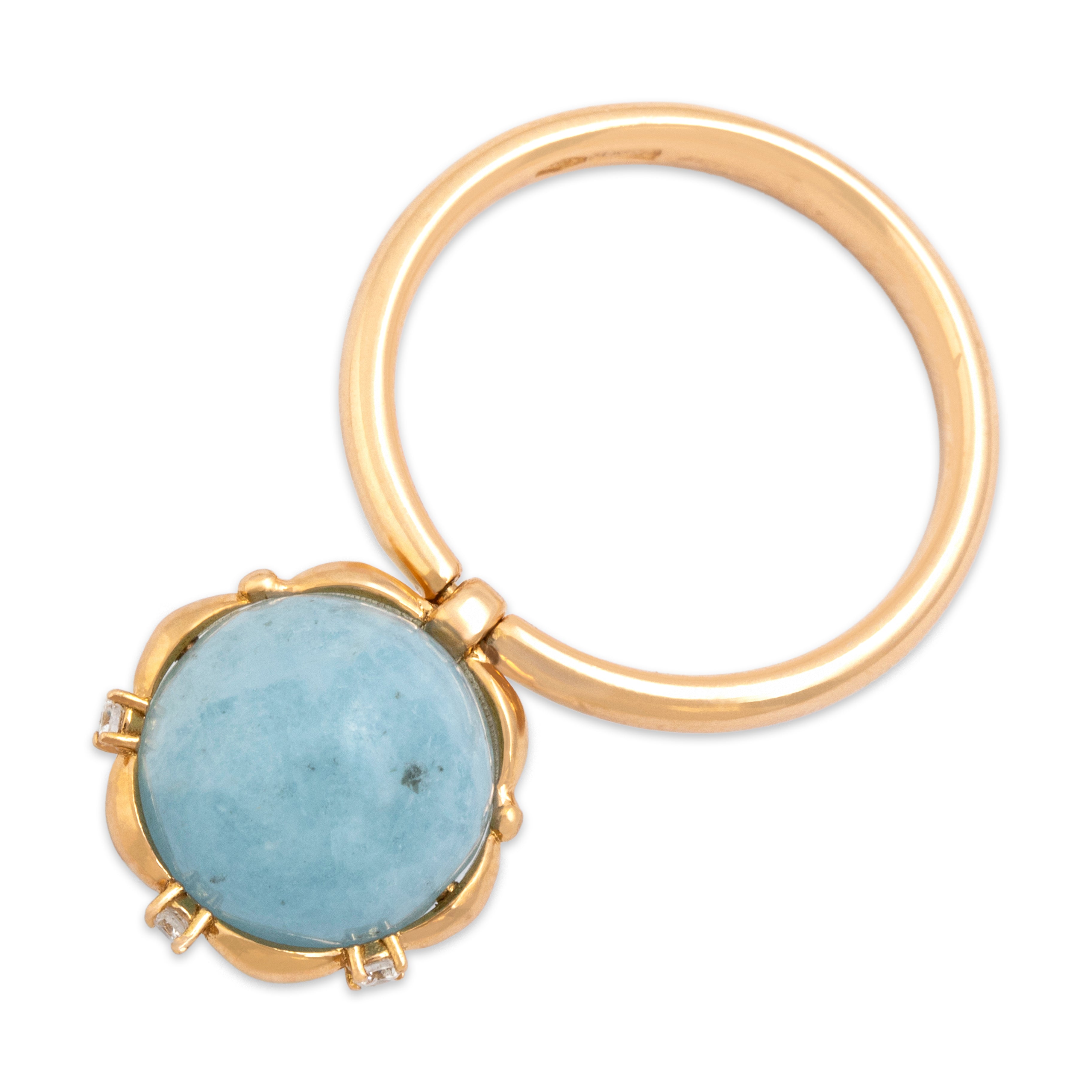 Vintage Italian 18k Rose Gold Diamond Sky Blue Quartz Whimsical Moving Bobble Ring - Overall view