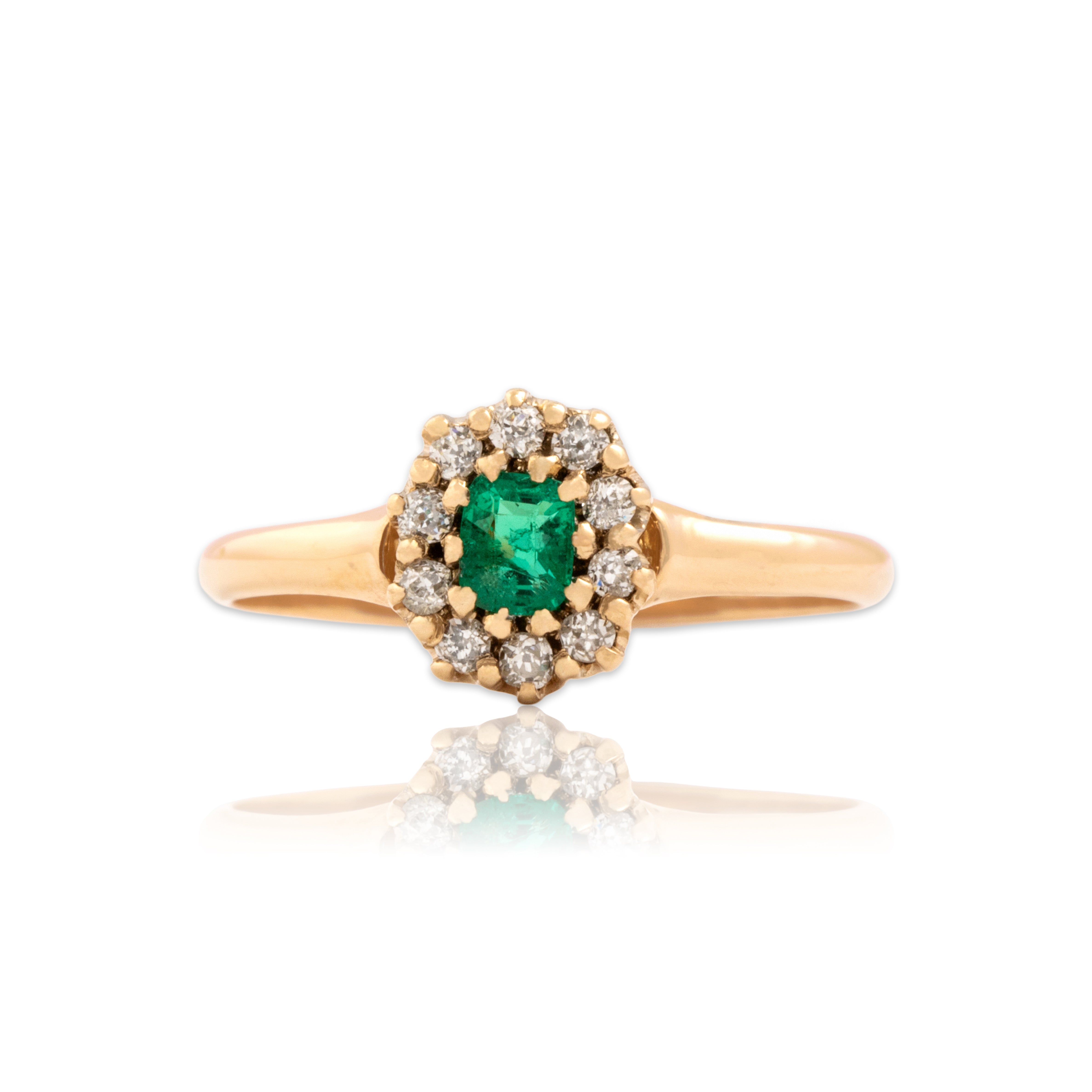 Antique Victorian 14k Rosy Yellow Gold Emerald Old Mine Cut Diamond Ring 5.00