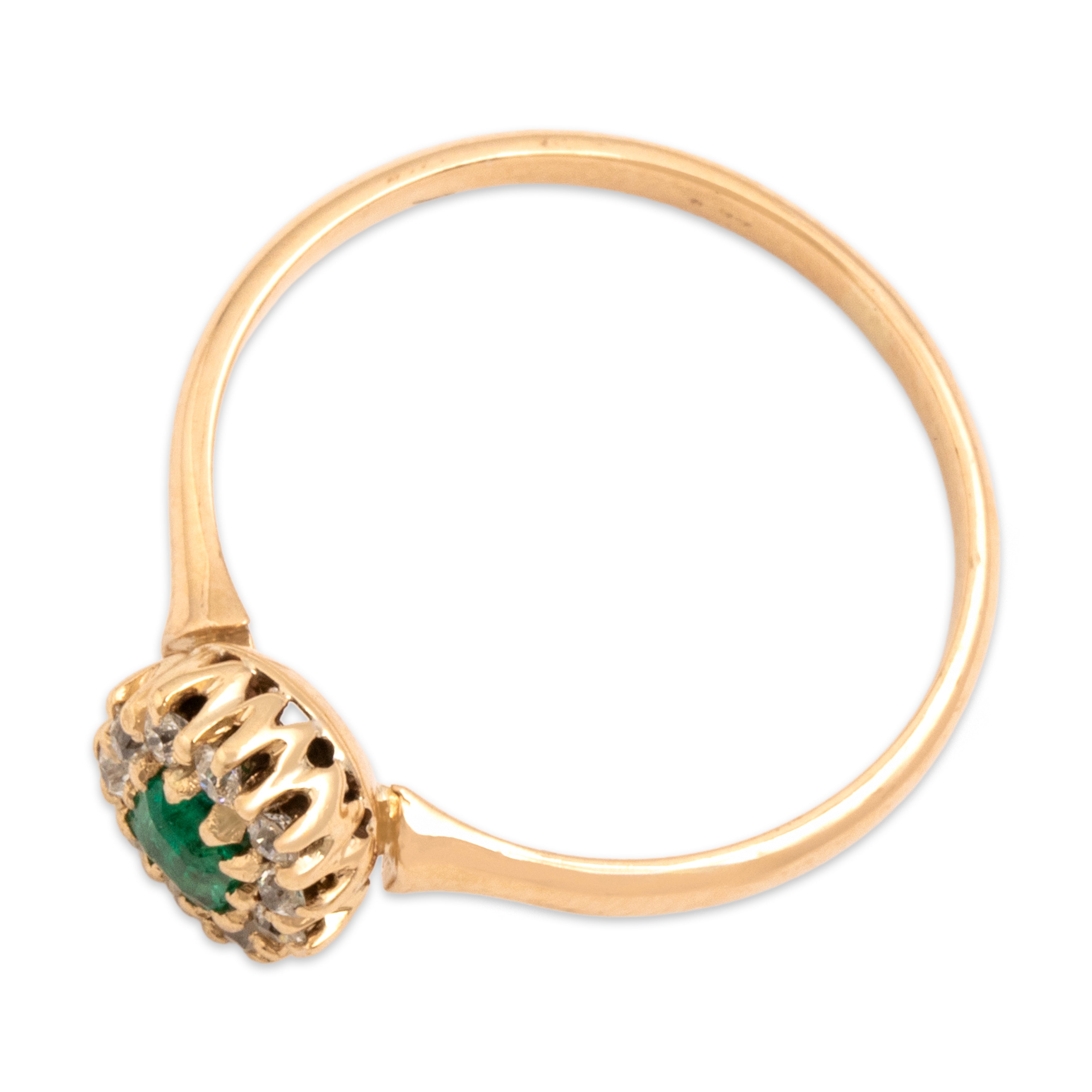 Antique Victorian 14k Rosy Yellow Gold Emerald Old Mine Cut Diamond Halo Ring - Overall view