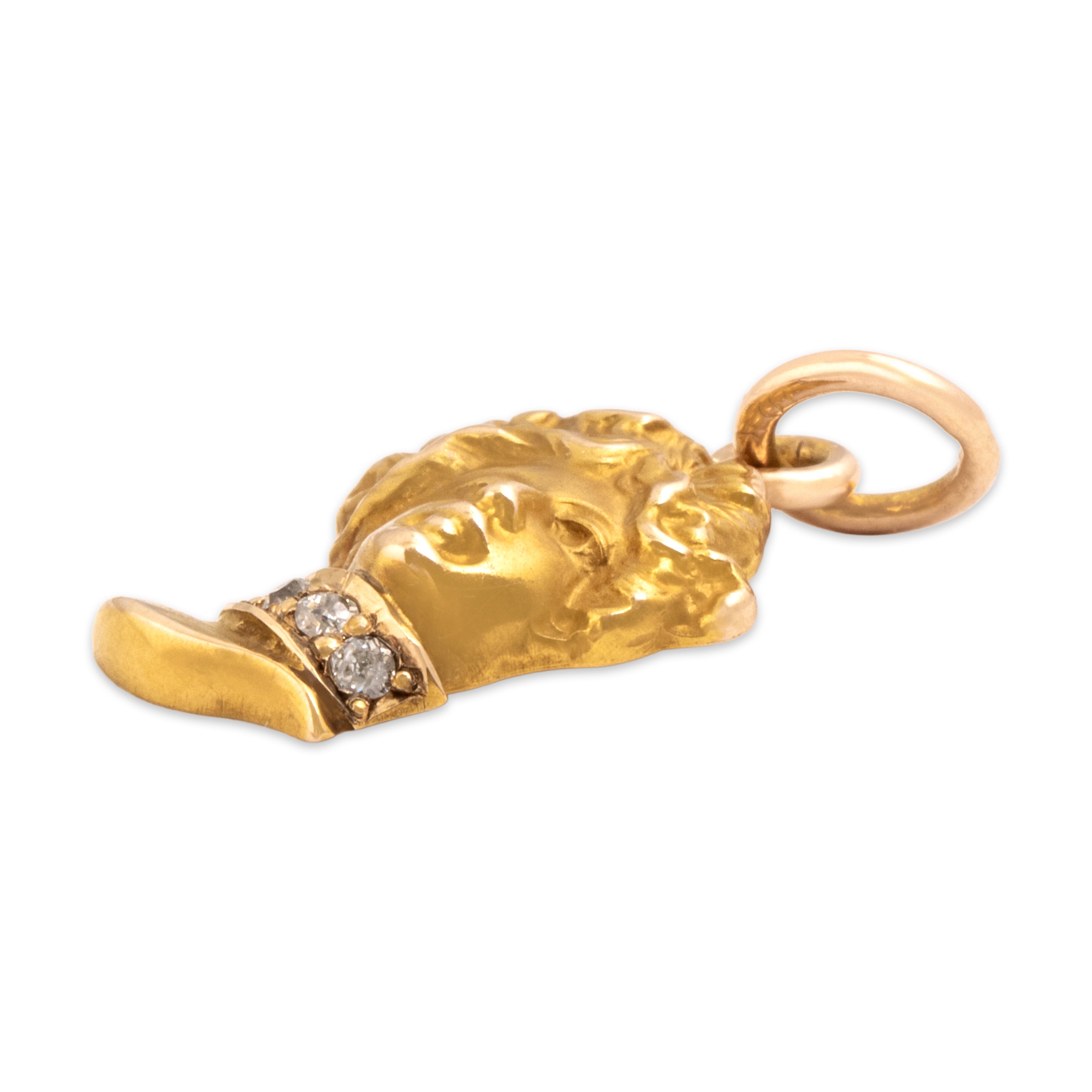 Antique 10k Yellow Gold Old Mine Cut Diamond Dainty Female Head Pendant - Side view