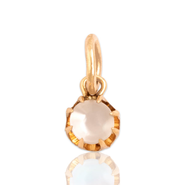 Antique Small 10k Rosy Yellow Gold .7ct Moonstone Claw-Prong Orb Charm / Pendant