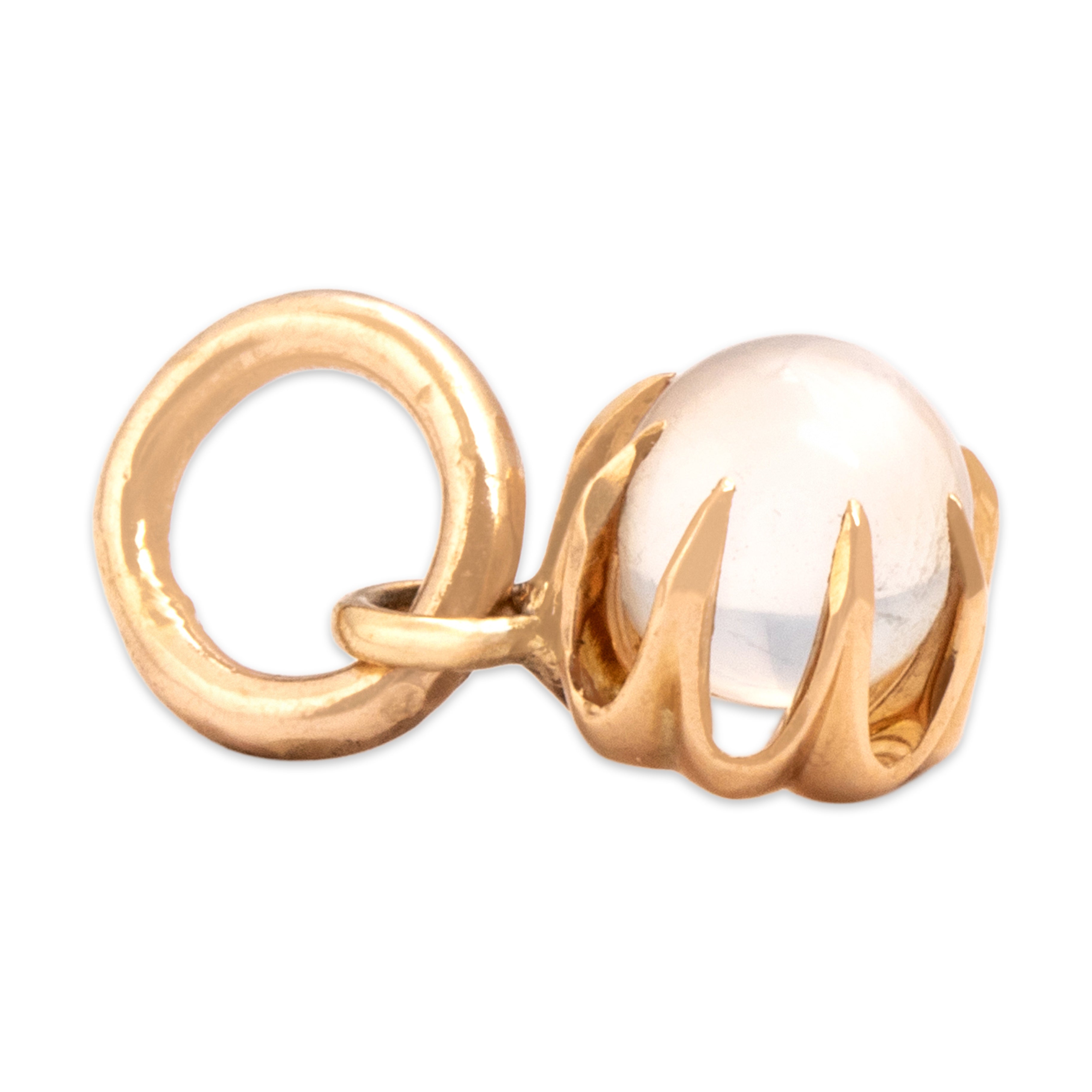 Antique Small 10k Rosy Yellow Gold .7ct Moonstone Glowing Claw-Prong Orb Charm / Pendant - Side view