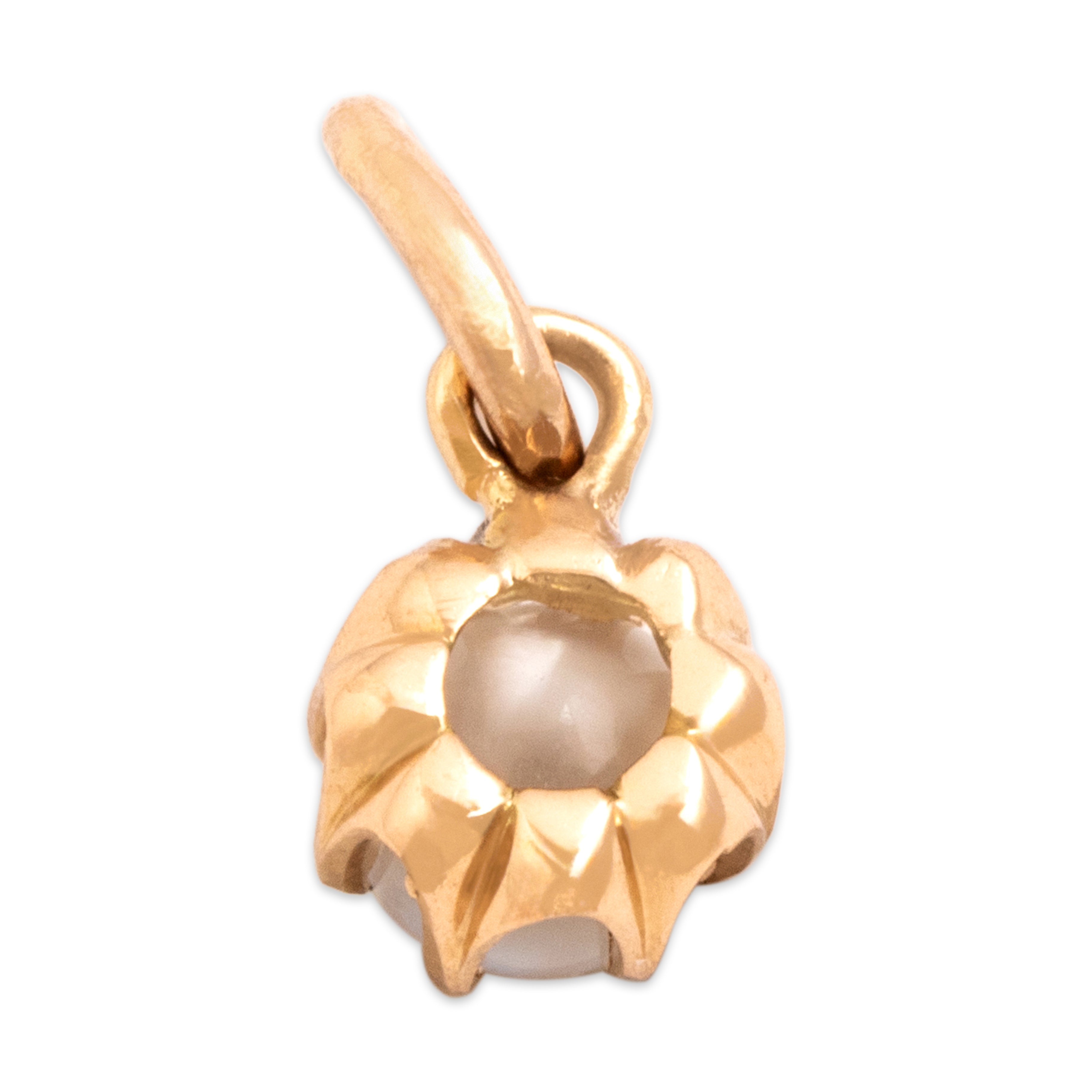 Antique Small 10k Rosy Yellow Gold .7ct Moonstone Glowing Claw-Prong Orb Charm / Pendant - Back view
