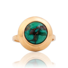 Vintage 18k Yellow Gold 3.57ct Green Turquoise Chic Framed Cabochon Ring 7.50