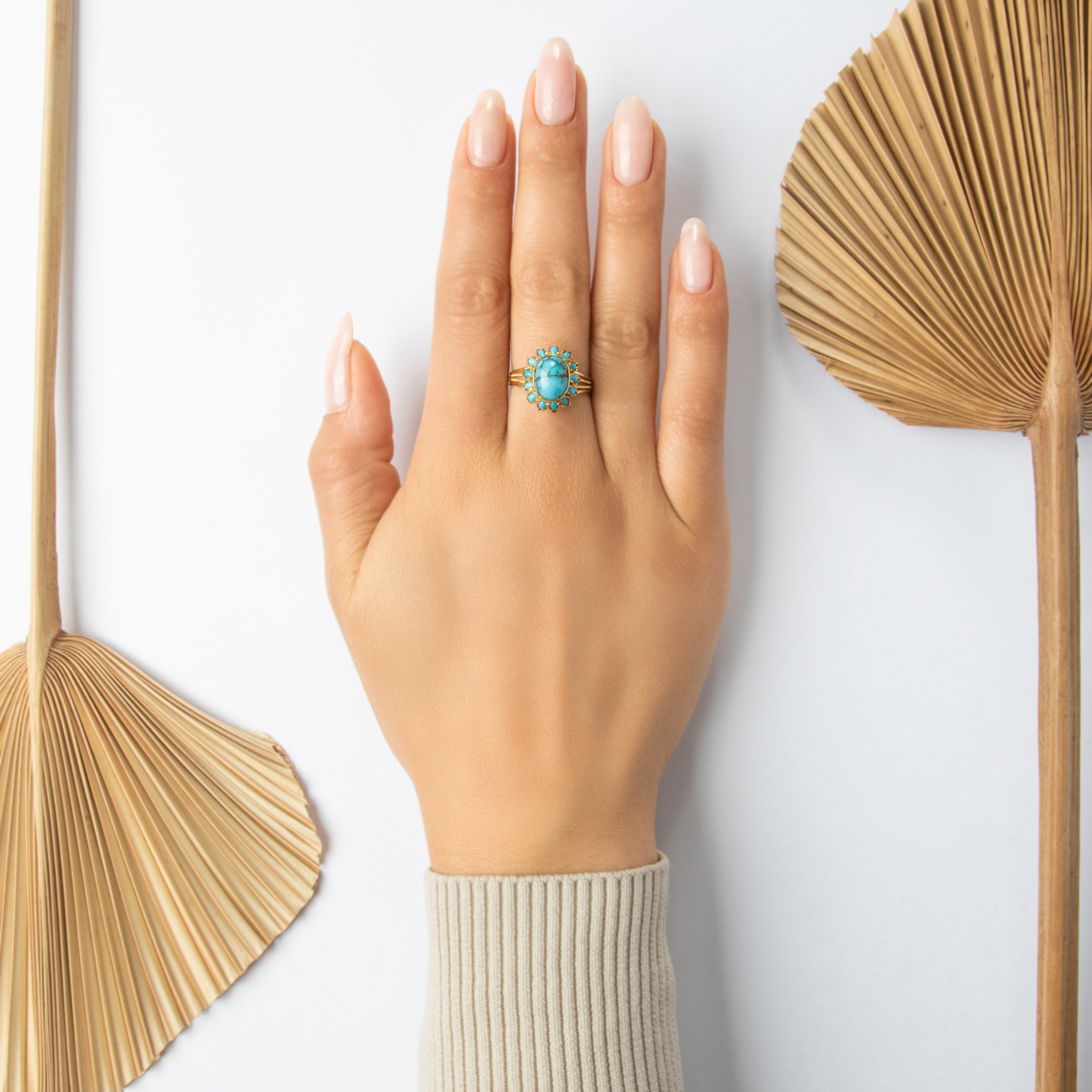 Vintage 18k Yellow Gold 3.57cttw Turquoise Striking Sunburst Ring 8.75