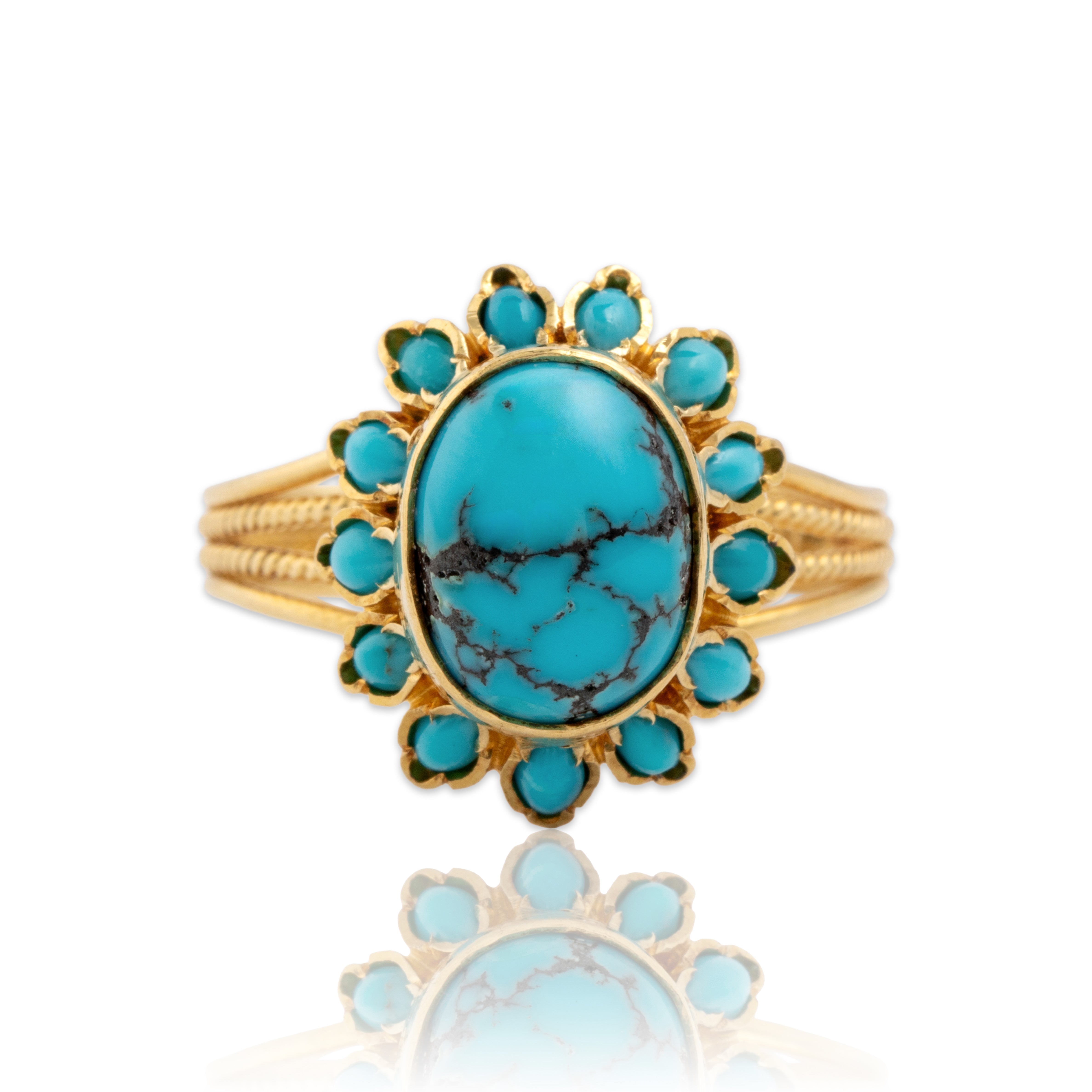 Vintage 18k Yellow Gold 3.57cttw Turquoise Striking Sunburst Ring 8.75