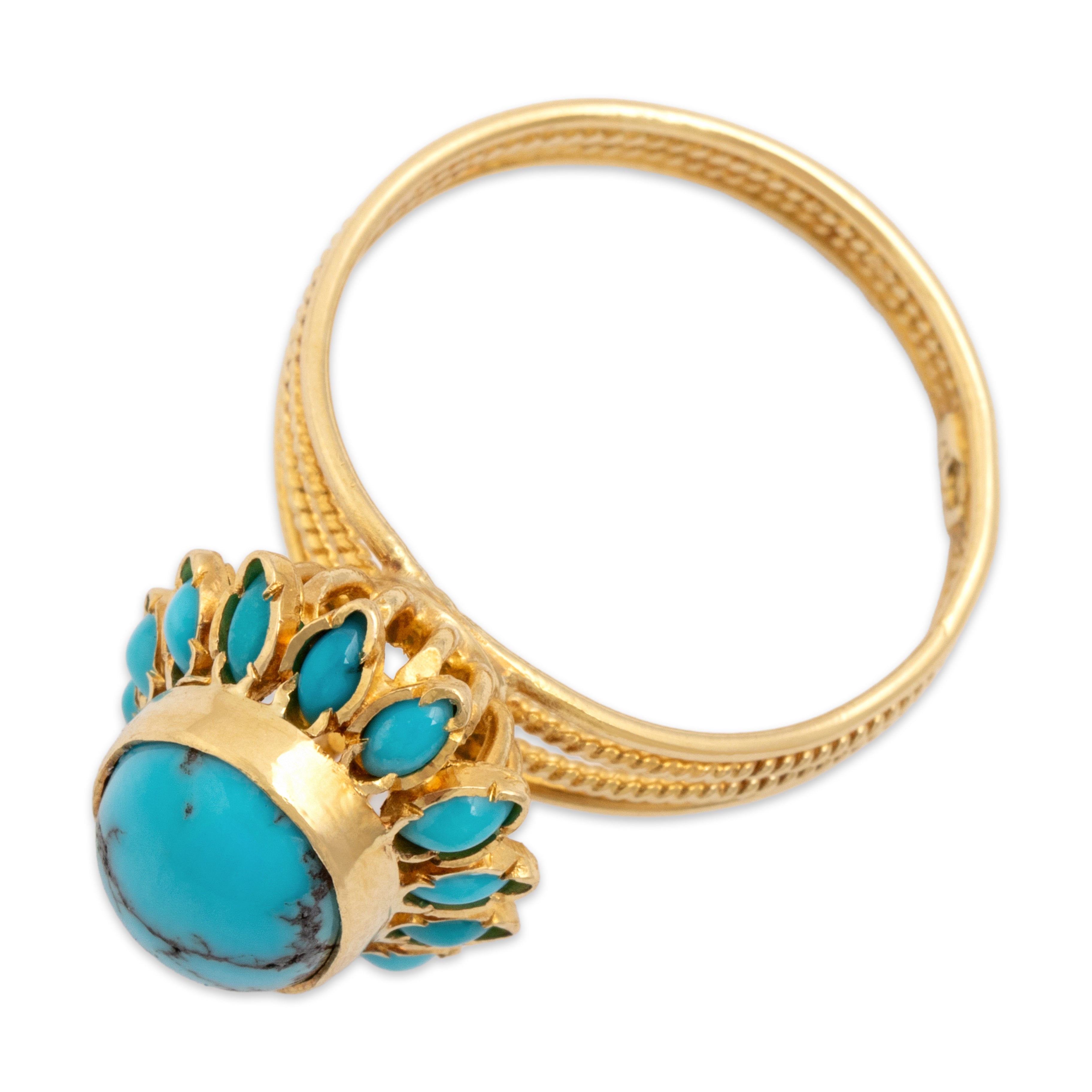 Vintage 18k Yellow Gold 3.57cttw Turquoise Striking Sunburst Ring 8.75
