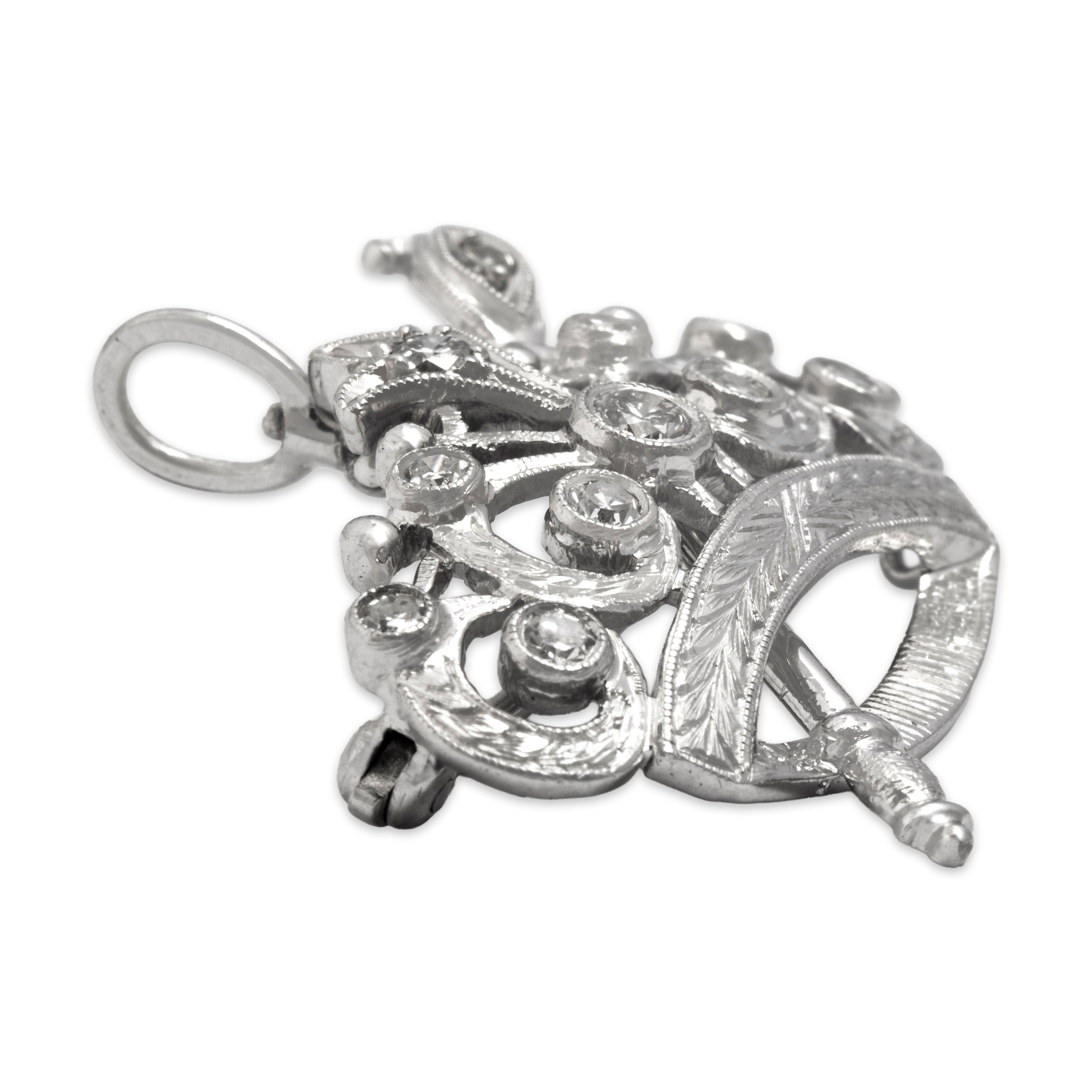 Vintage 18k White Gold Diamond Incredible Dazzling Crown & Scepter Pin / Pendant - detail view #1