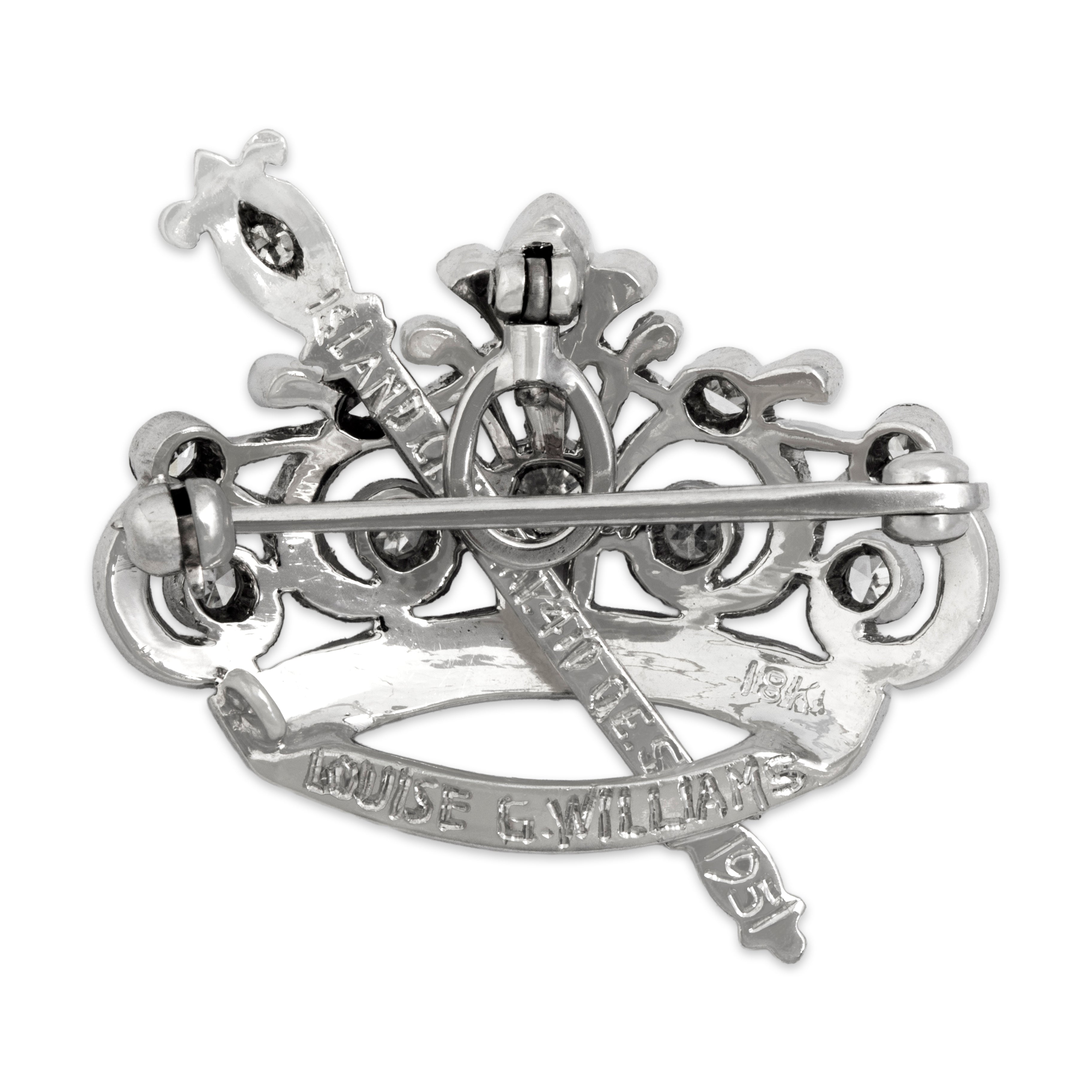 Vintage 18k White Gold Diamond Incredible Dazzling Crown & Scepter Pin / Pendant - Back view