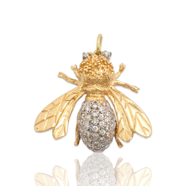 Vintage 14k Yellow Gold Diamond Sparkling Honey Bee Pendant