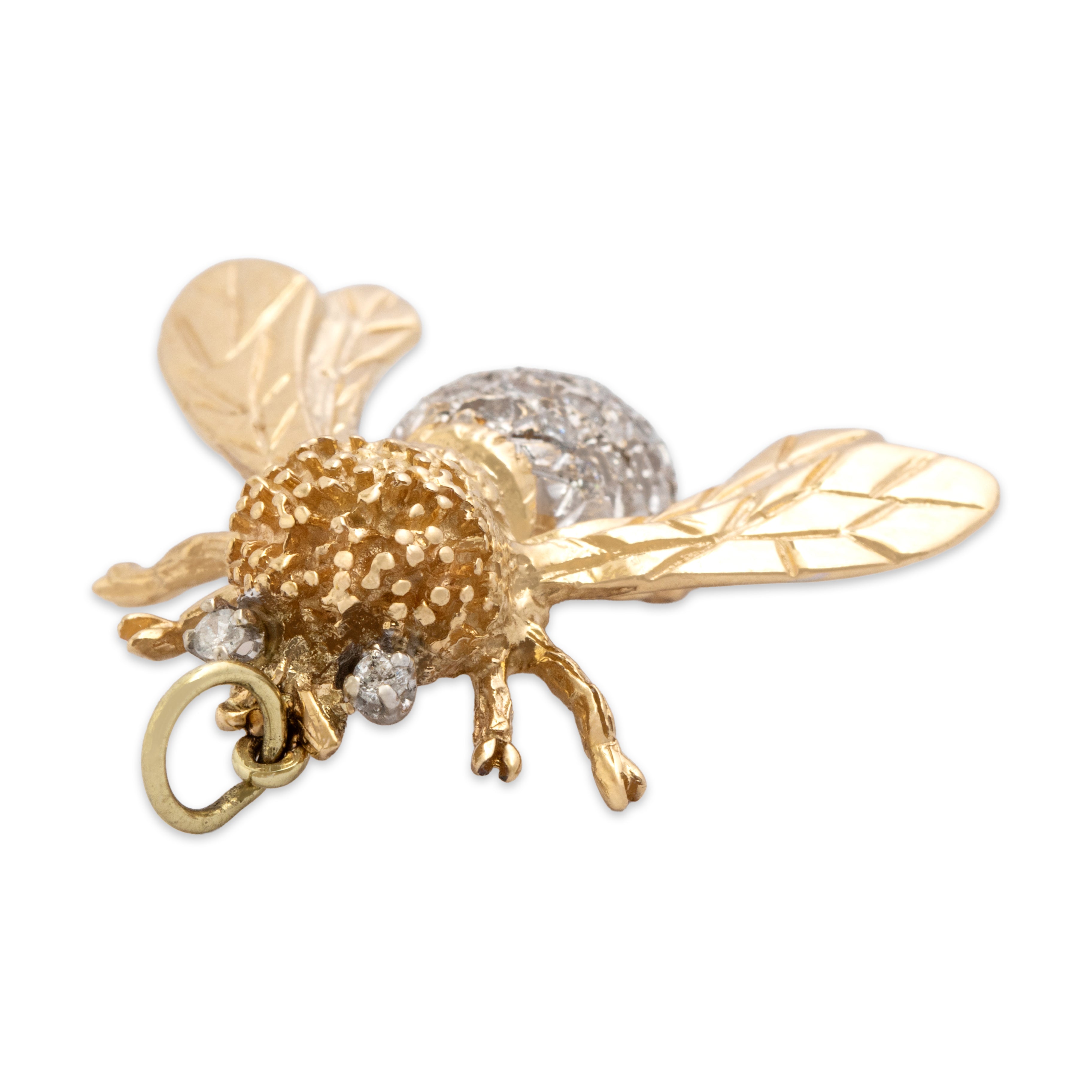 Vintage 14k Yellow Gold Diamond Sparkling Honey Bee Pendant