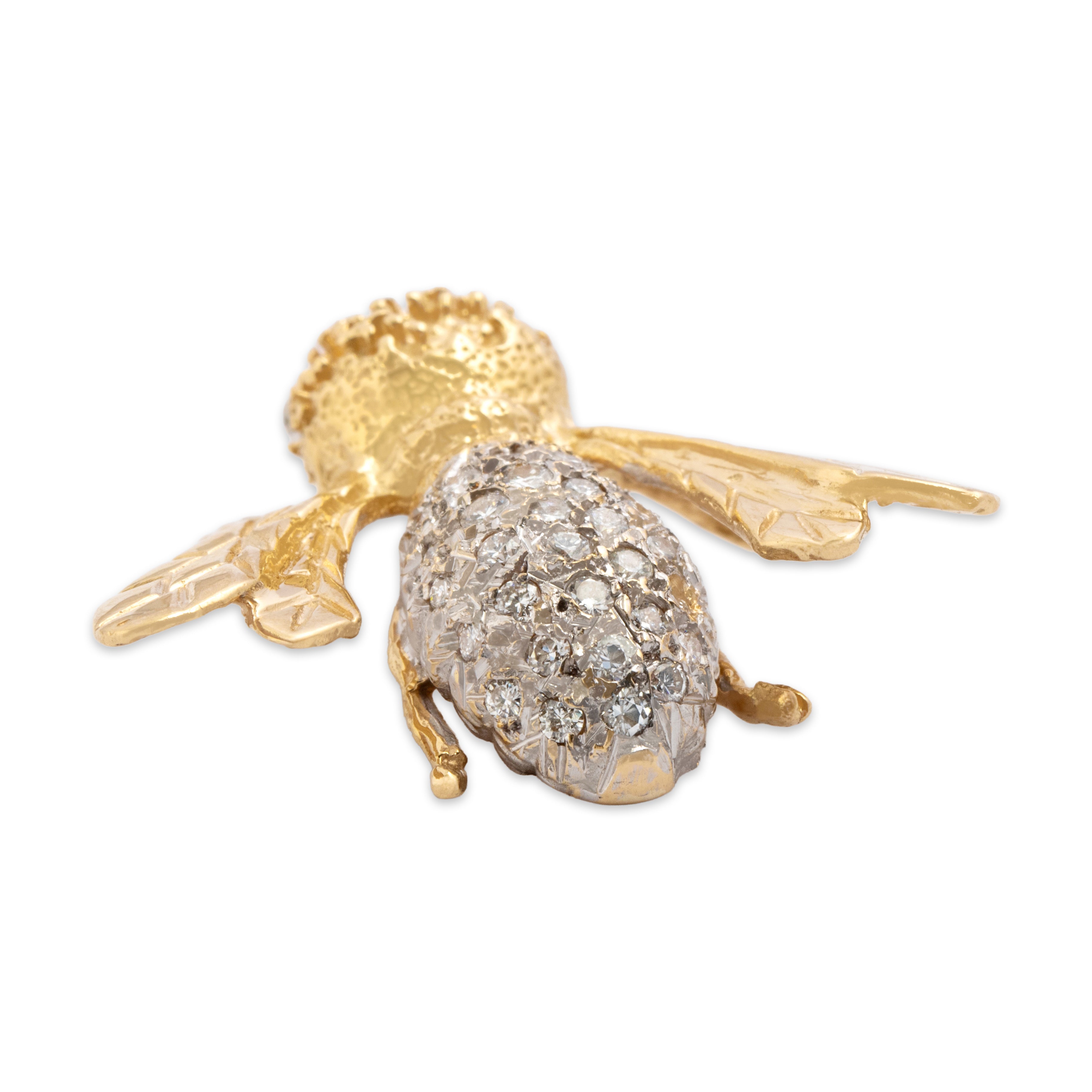 Vintage 14k Yellow Gold Diamond Sparkling Honey Bee Pendant