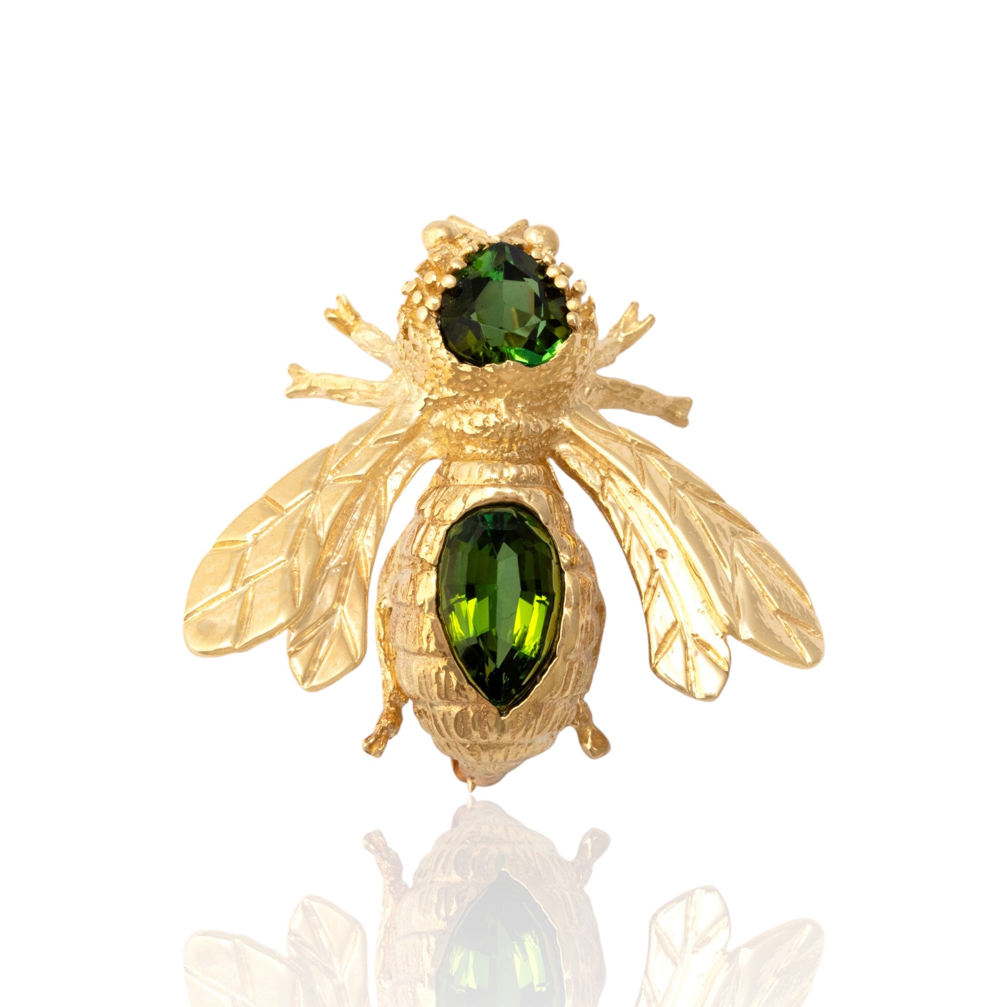 Vintage 14k Yellow Gold 2.07cttw Green Tourmaline Fantastic Flying Bug Brooch / Pin