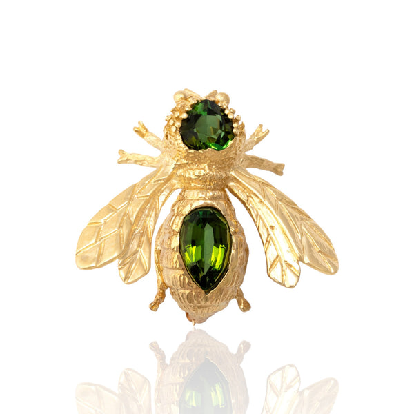 Vintage 14k Yellow Gold 2.07cttw Green Tourmaline Fantastic Flying Bug Brooch / Pin