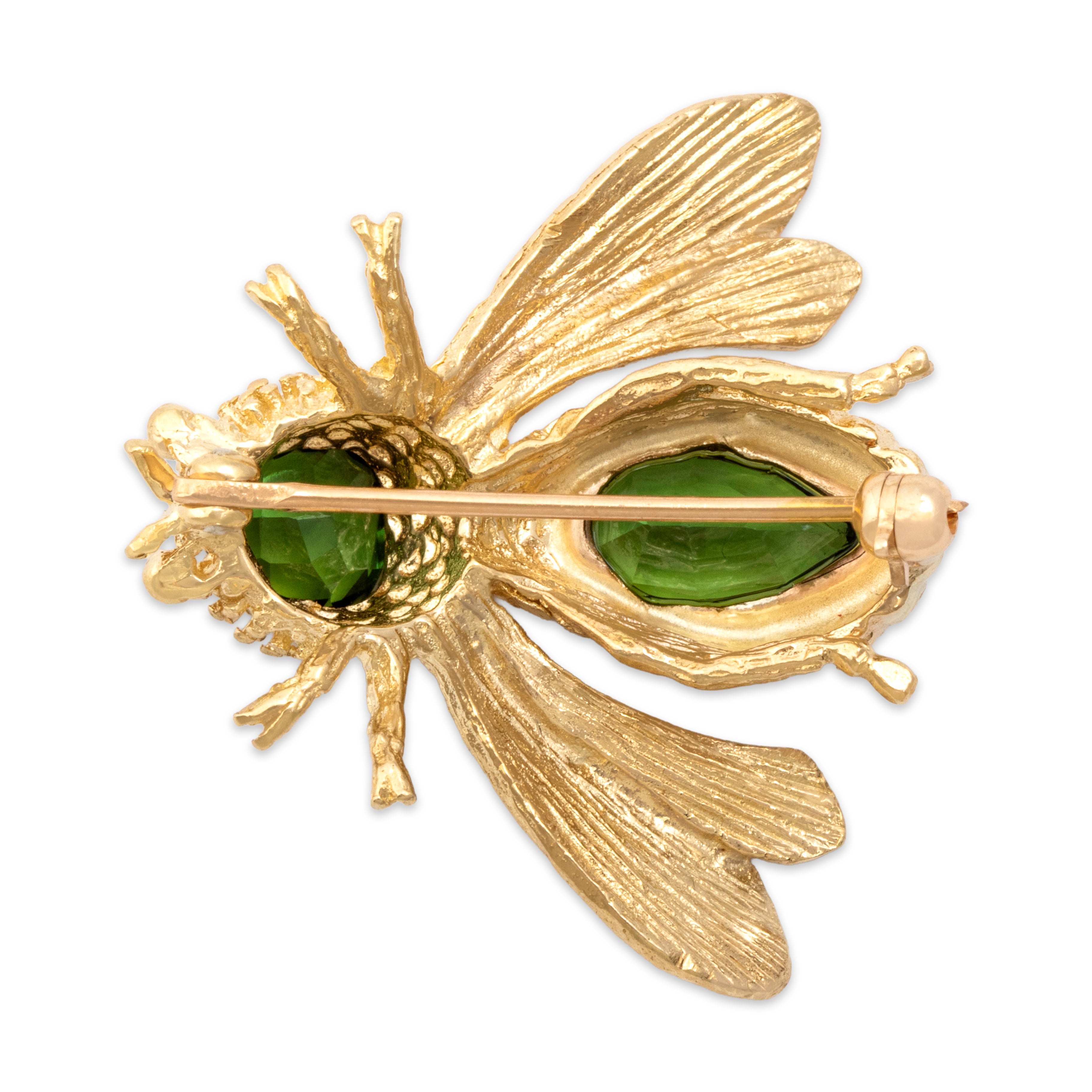 Vintage Large Fantastic Flying Bug 14k Yellow Gold 2.07cttw Green Tourmaline Brooch / Pin - detail view #2