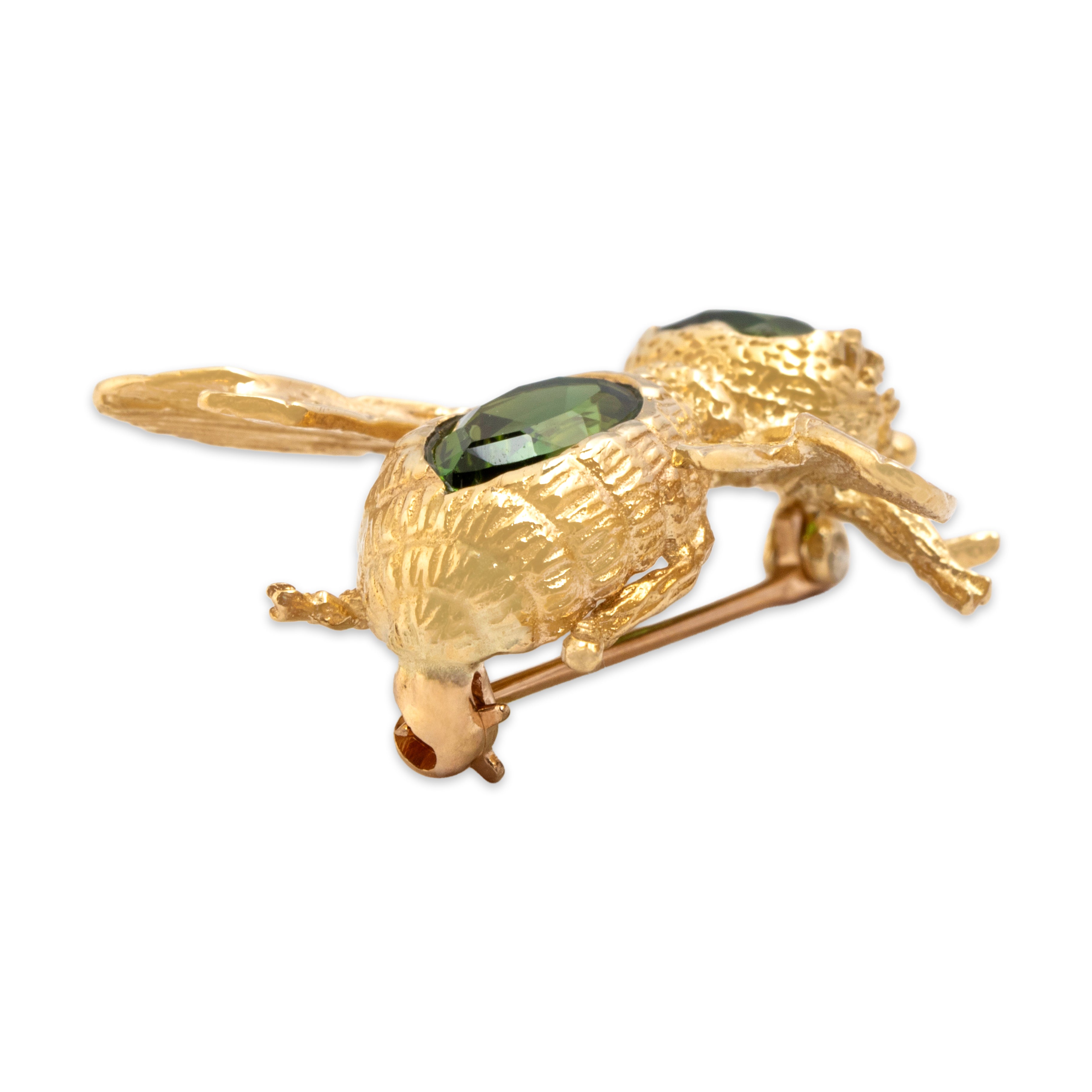 Vintage Large Fantastic Flying Bug 14k Yellow Gold 2.07cttw Green Tourmaline Brooch / Pin - detail view #1
