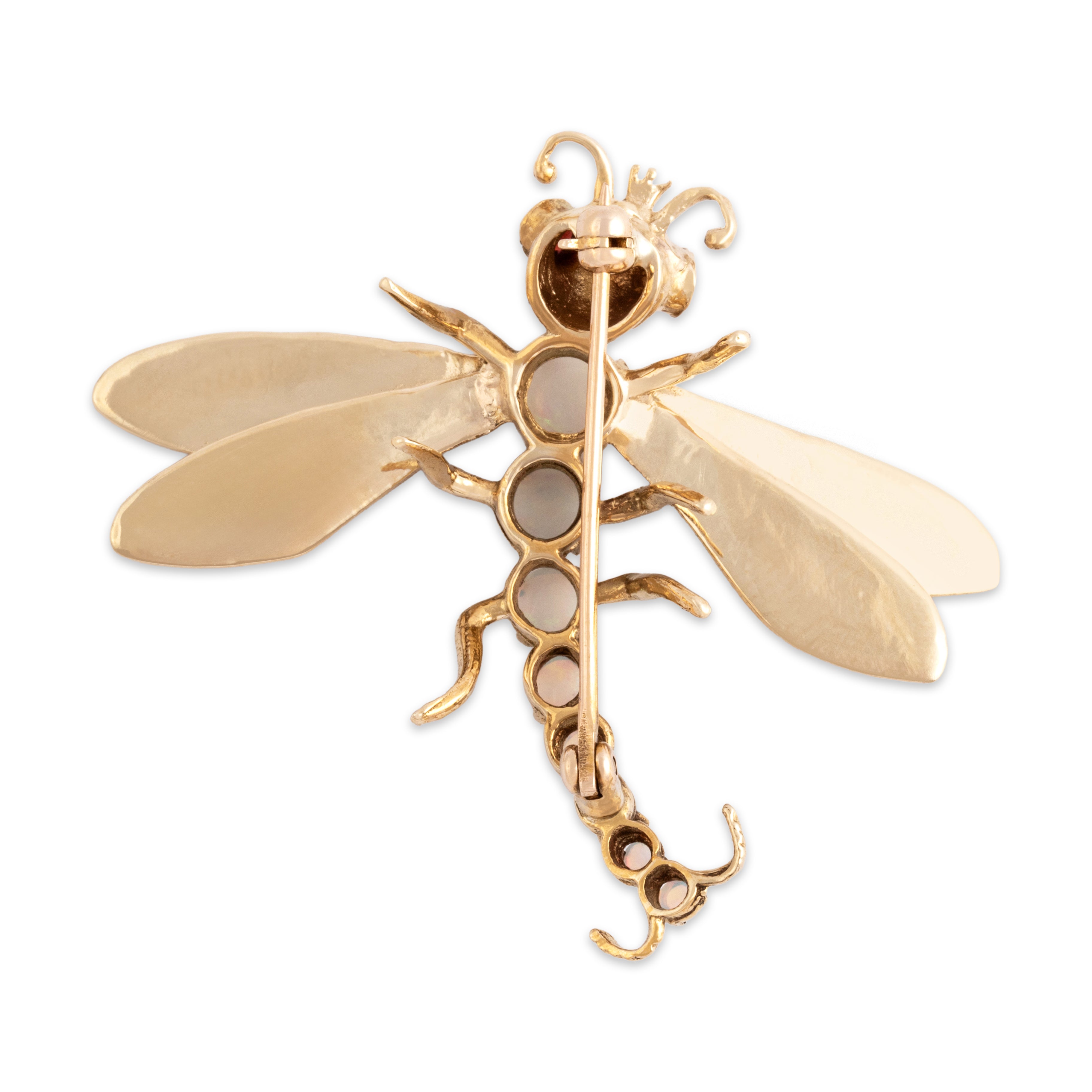 Vintage 14k Yellow Gold .69cttw Opal Garnet Fantastic Dragonfly Pin - detail view #1