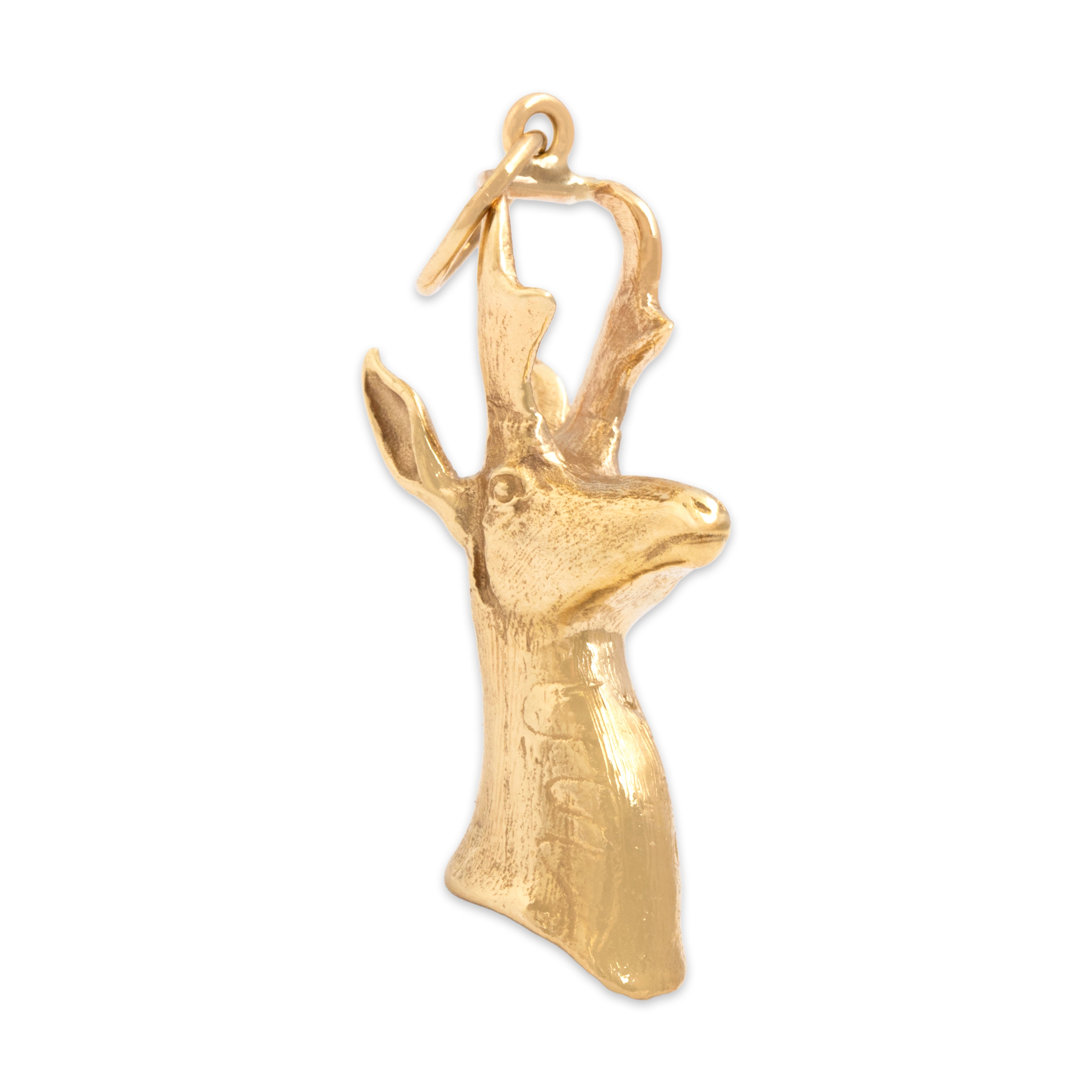 Vintage Heavy 14k Yellow Gold Magnificent Stag Charm / Pendant