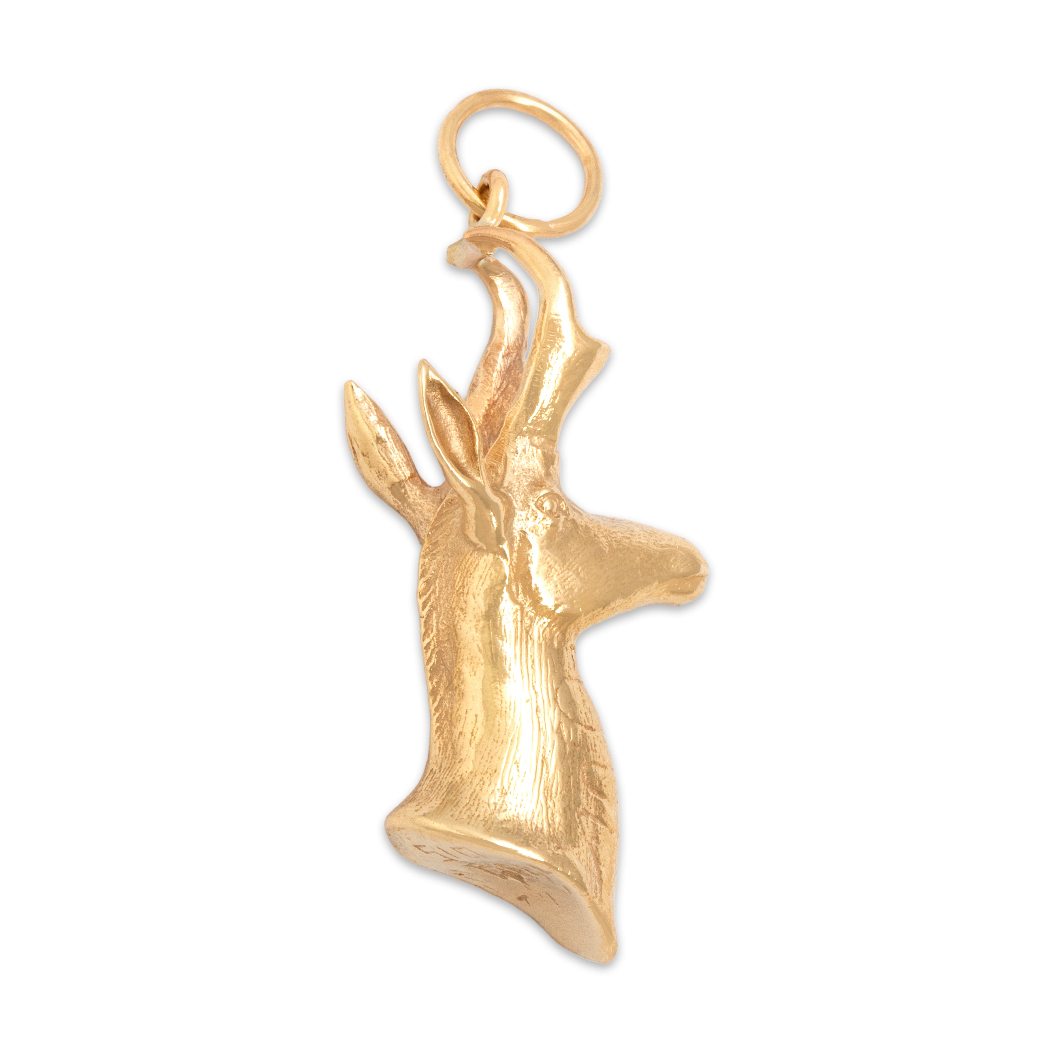 Vintage Heavy 14k Yellow Gold Magnificent Stag Charm / Pendant