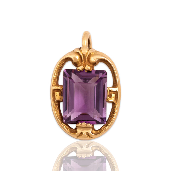 Antique Art Nouveau 14k Yellow Gold 2.77ct Amethyst Elegant Flourishing Pendant