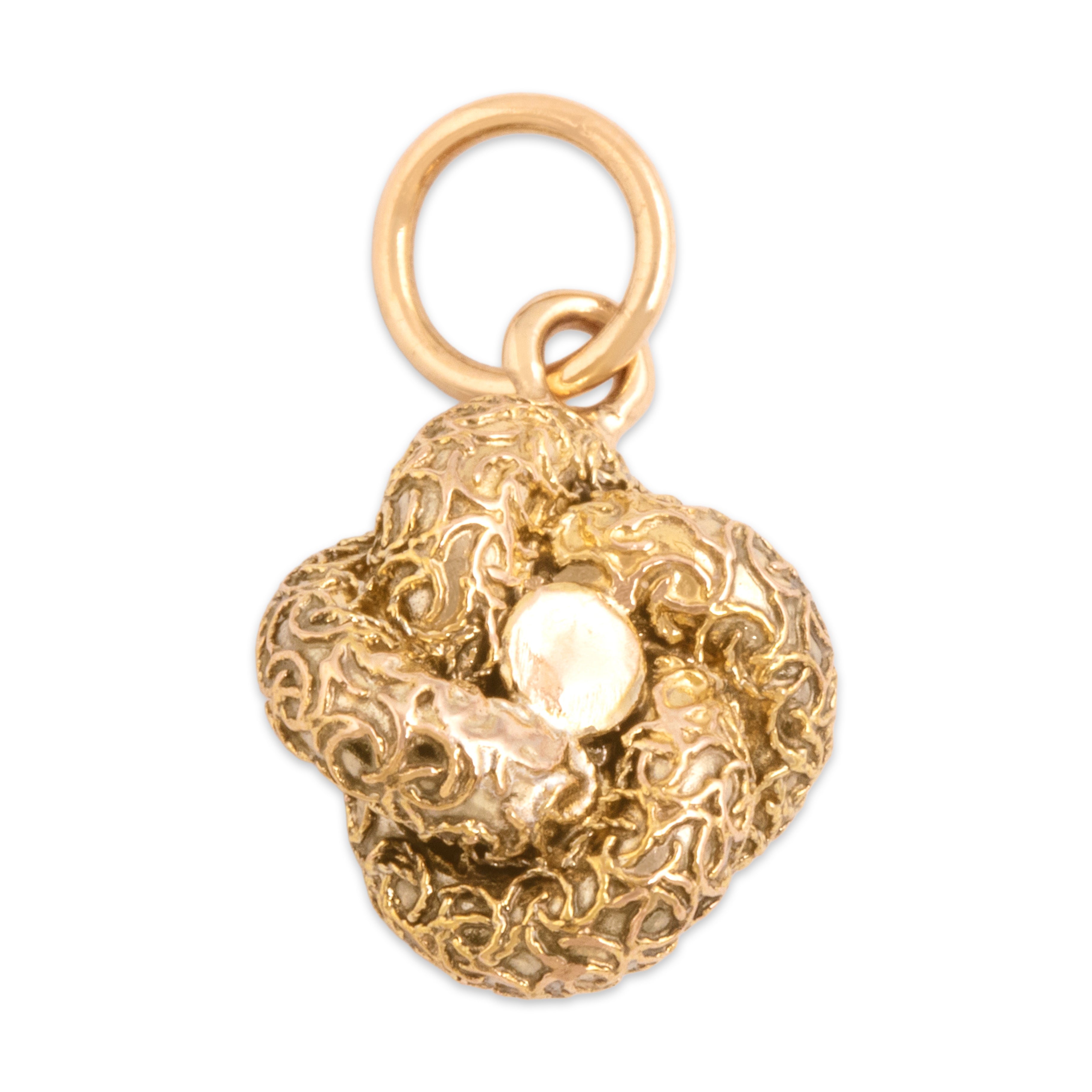Antique Victorian 14k Yellow & Rosy Yellow Gold Old Mine Cut Diamond Textured Lover's Knot Charm / Pendant - Overall view