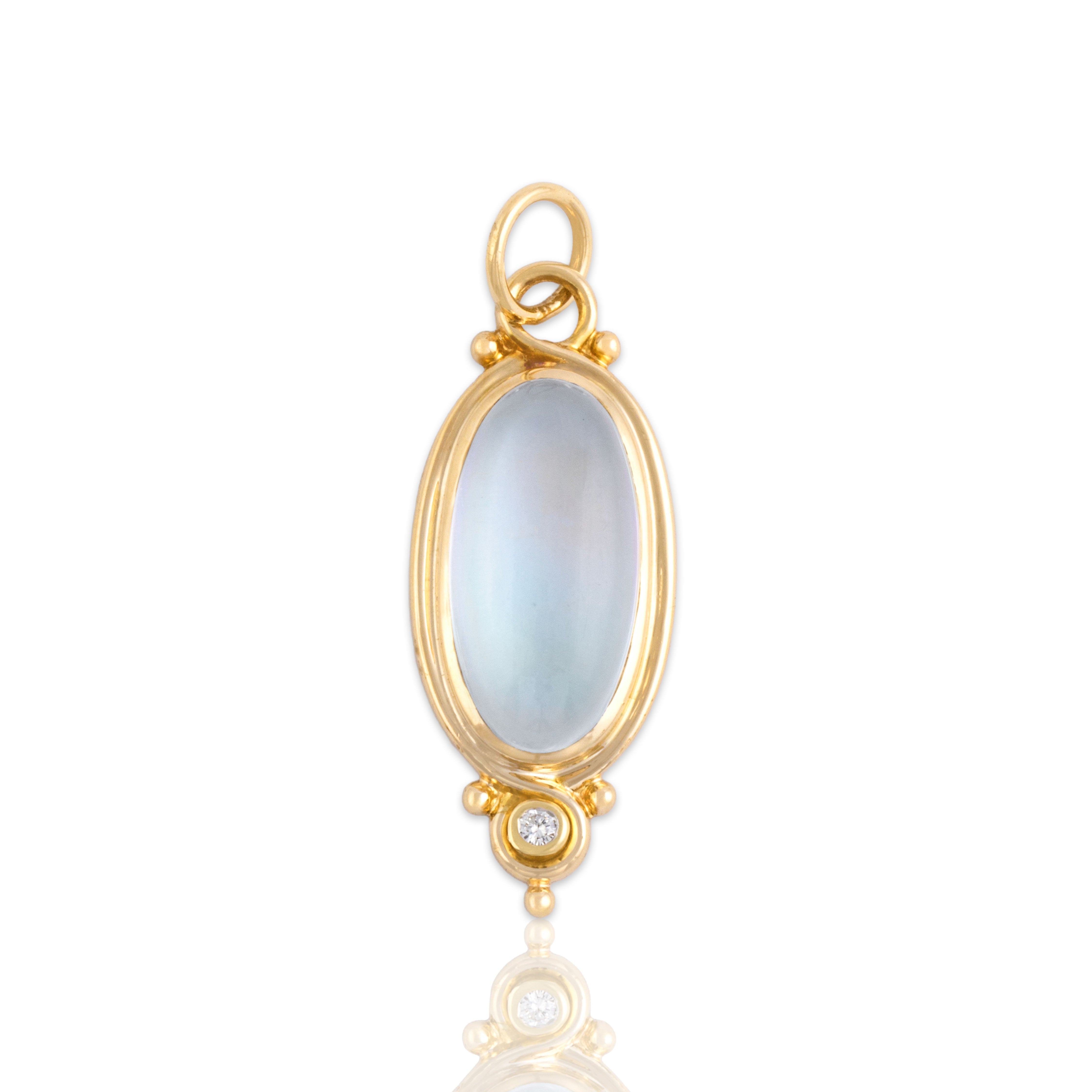 Vintage 14k Yellow Gold 5.34ct Moonstone Diamond Elongated Cabochon Pendant