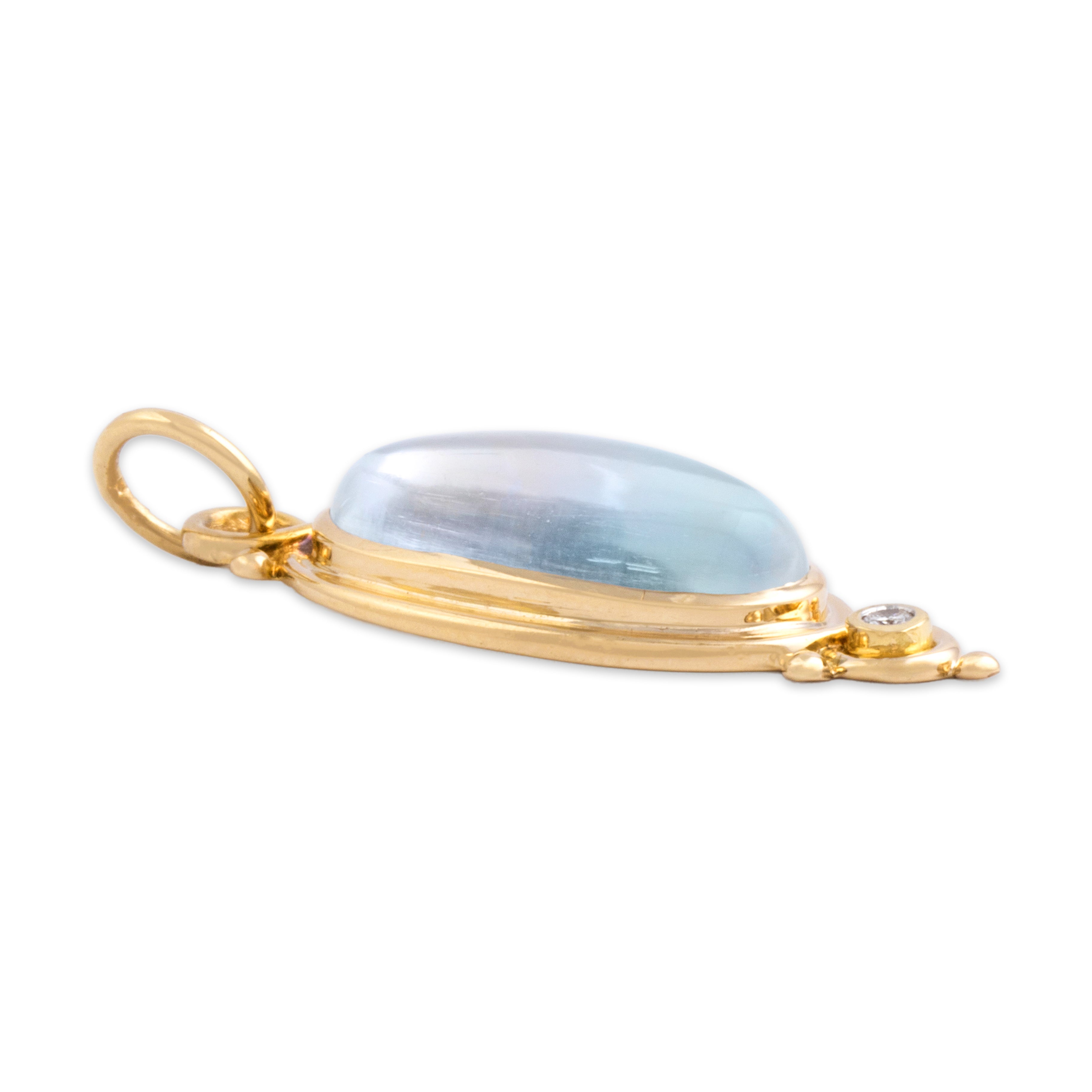 Vintage 14k Yellow Gold 5.34ct Moonstone Diamond Elongated Cabochon Pendant