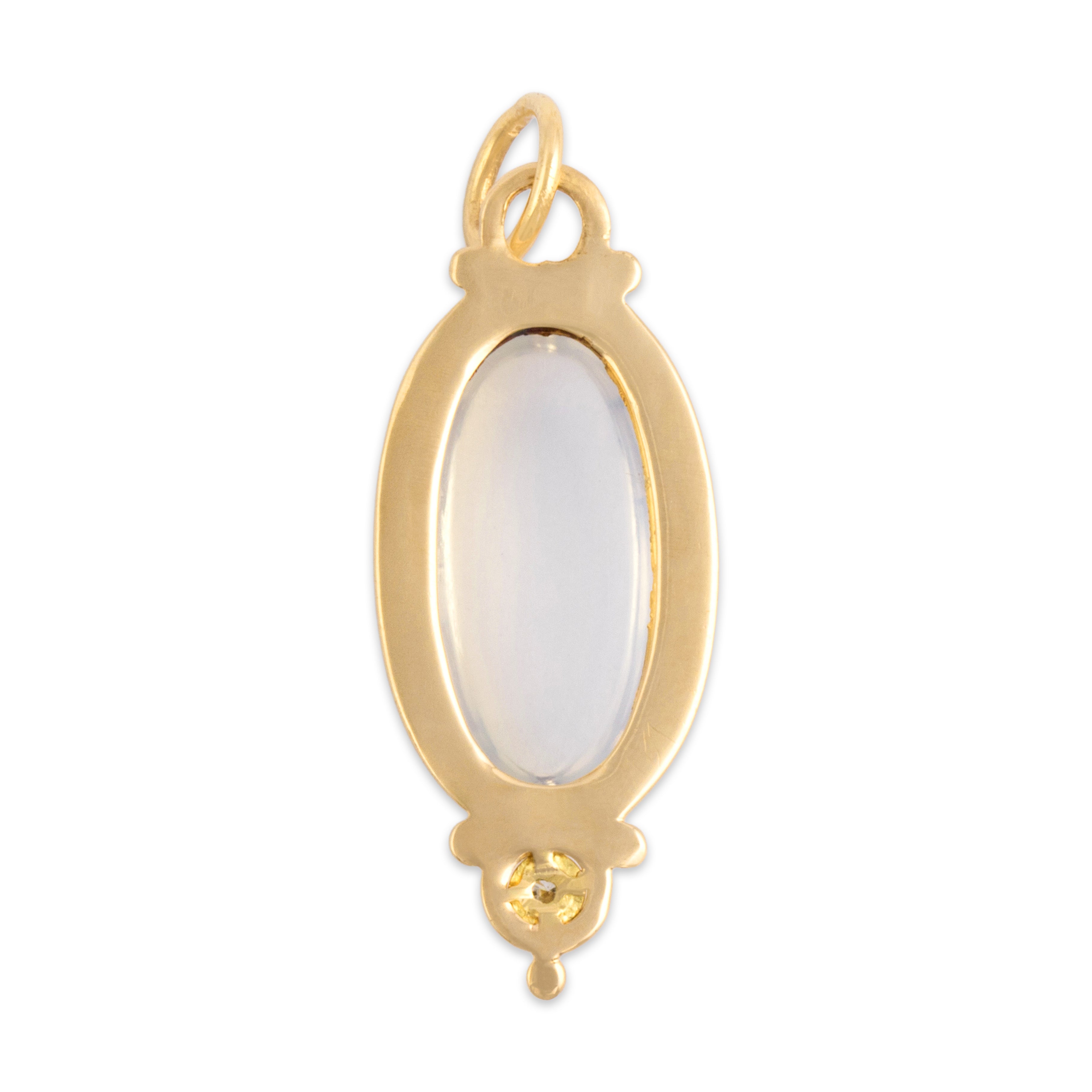 Vintage 14k Yellow Gold 5.34ct Moonstone Diamond Elongated Cabochon Pendant