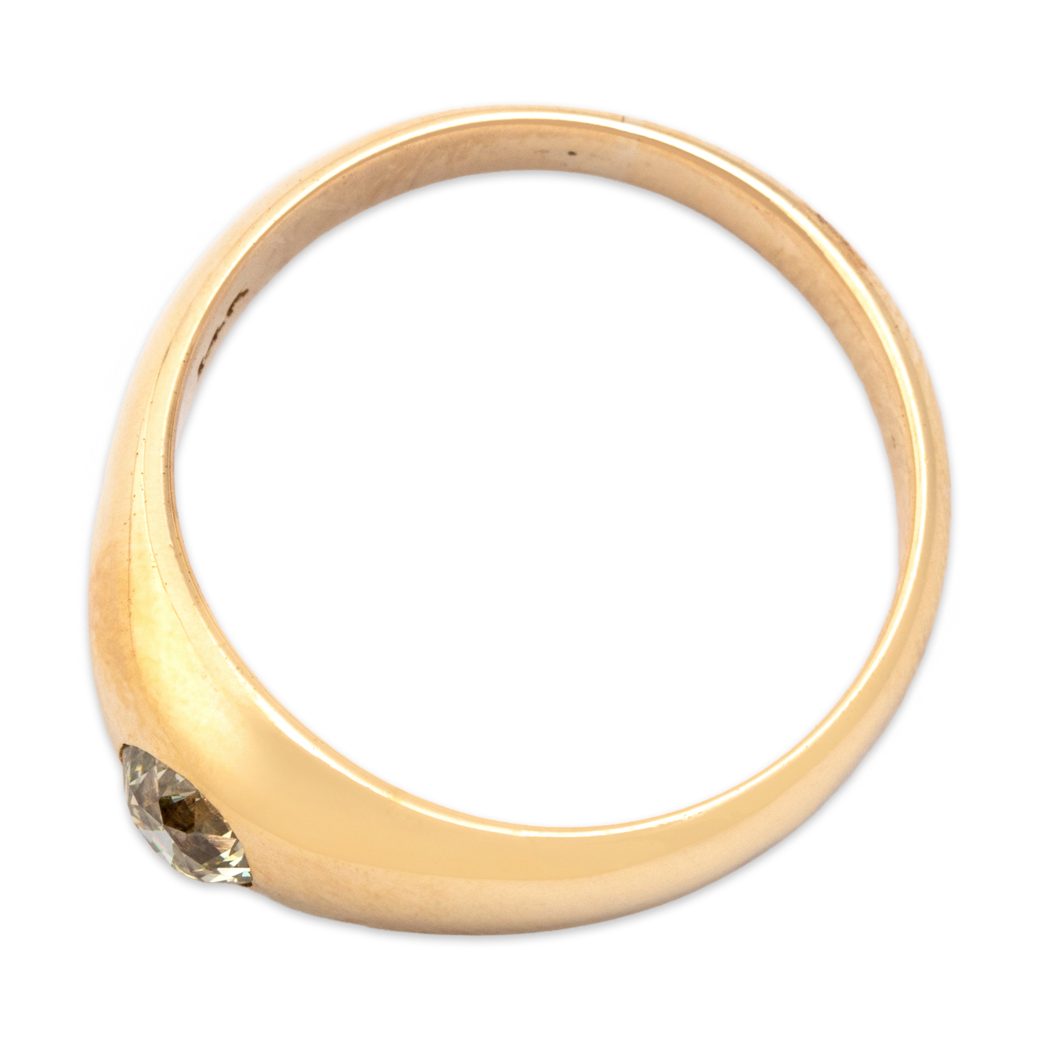 Vintage 14k Yellow Gold .51ct Old Mine Cut Diamond Flush Set Sparkling Solitaire Ring - Overall view