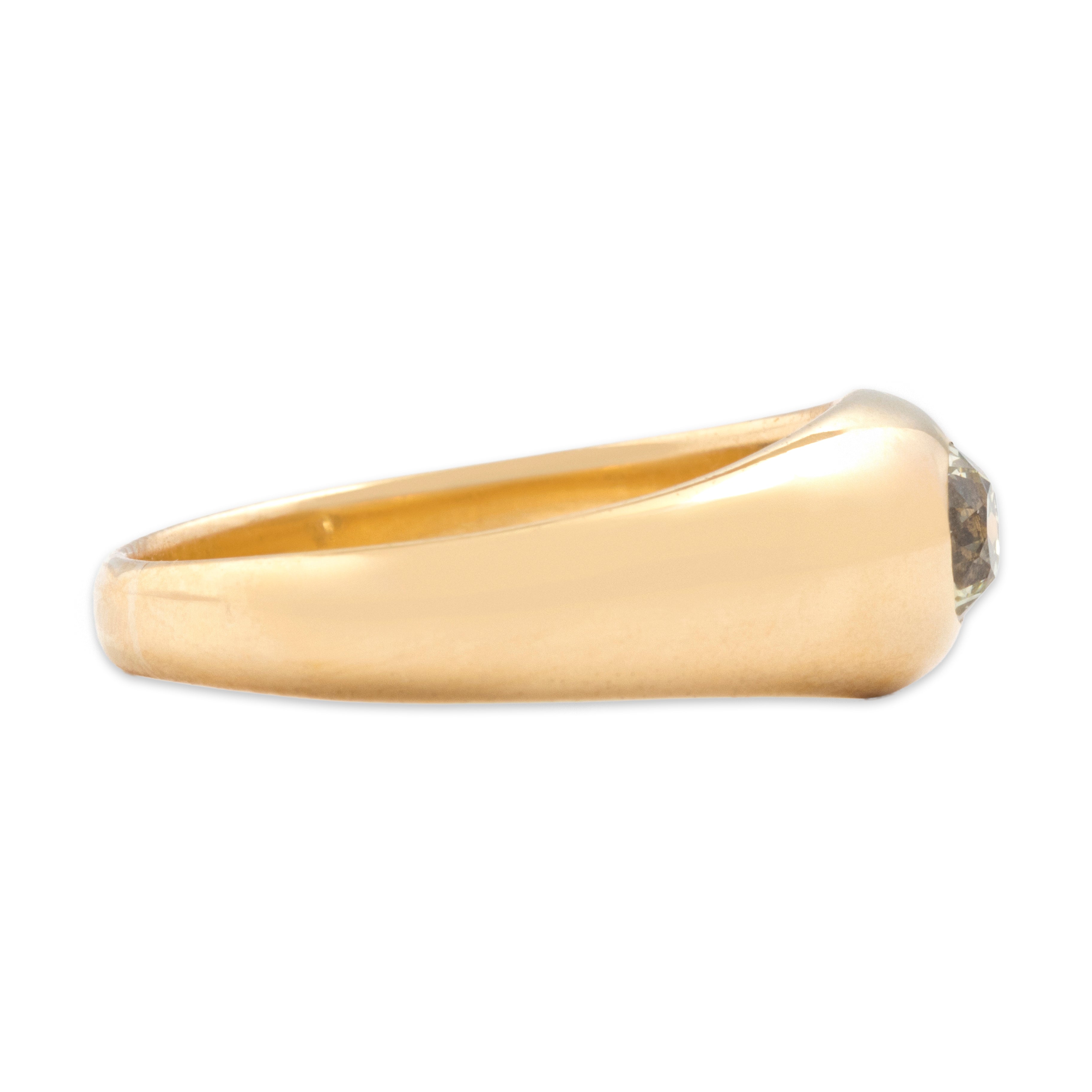 Vintage 14k Yellow Gold .51ct Old Mine Cut Diamond Flush Set Sparkling Solitaire Ring - Side view