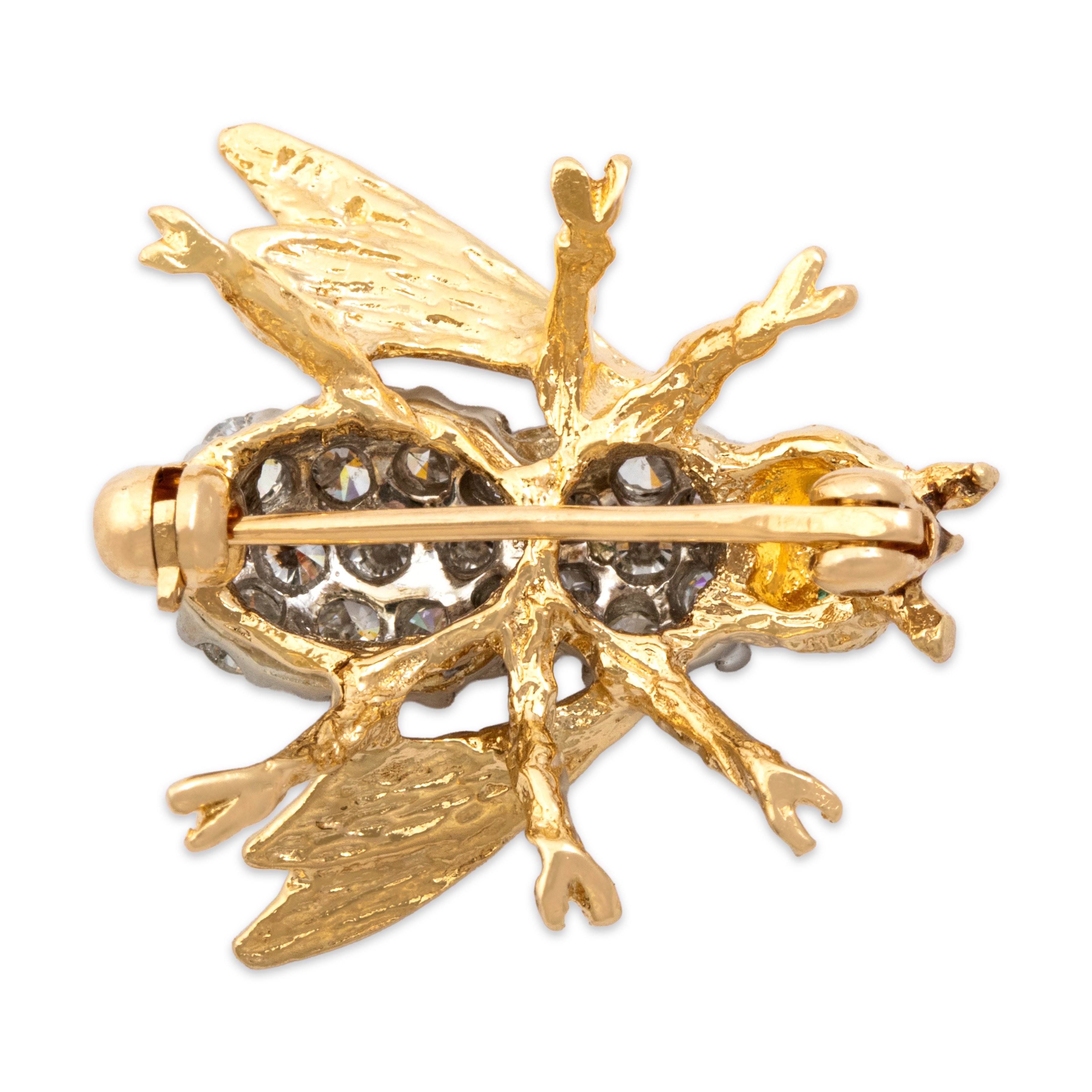 Vintage 14k Yellow Gold .59cttw Diamond Emerald Incredible Sparkling Dynamic Fly Brooch / Pin - detail view #1