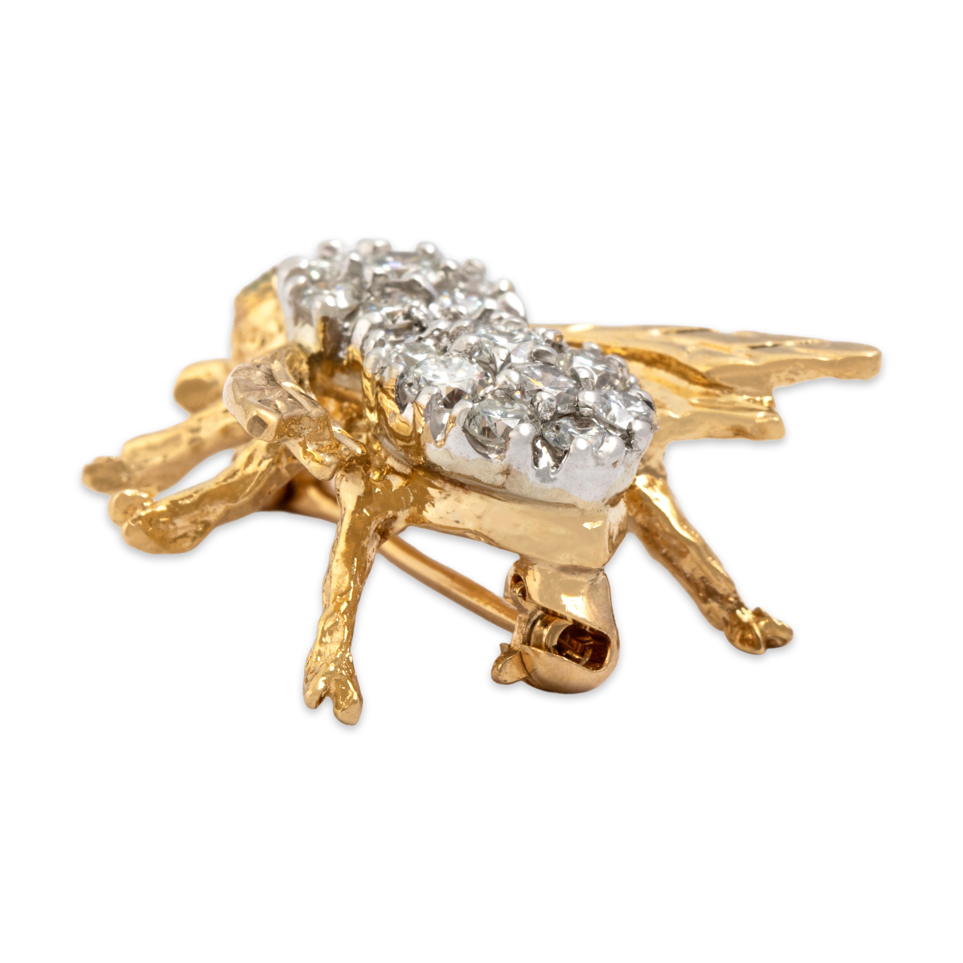 Vintage 14k Yellow Gold .59cttw Diamond Emerald Incredible Sparkling Dynamic Fly Brooch / Pin - detail view #2