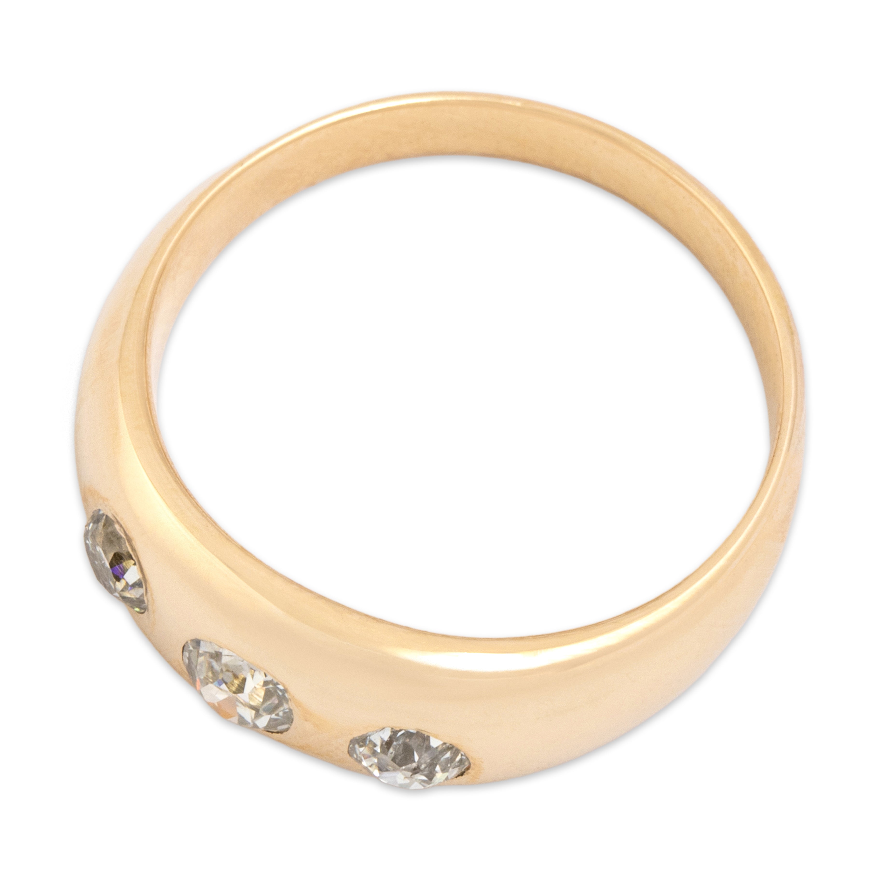 Antique Victorian 14k Rosy Yellow Gold .6cttw Old Mine Cut Diamond Dazzling Dome Flush-Set Trio Band Ring - Overall view