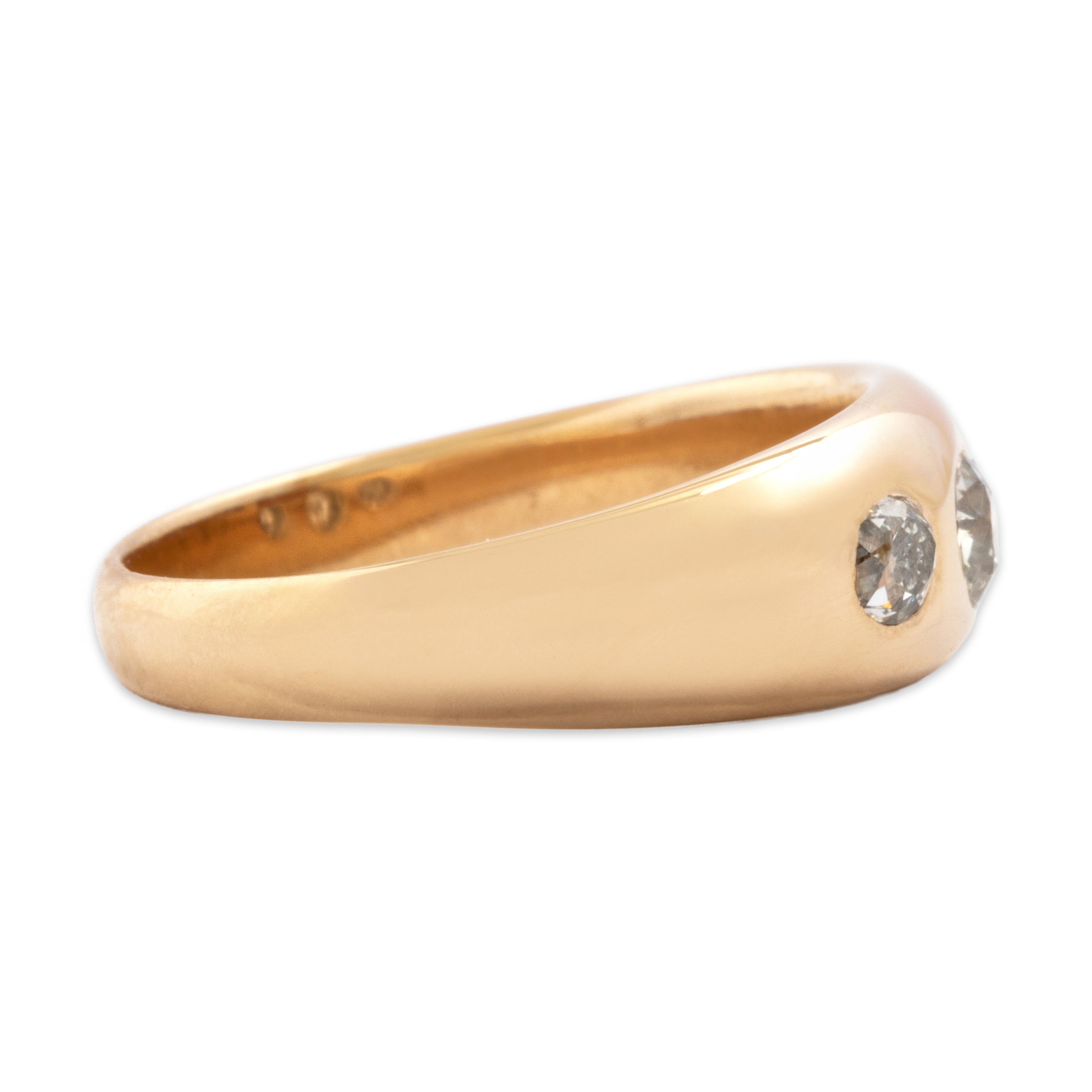 Antique Victorian 14k Rosy Yellow Gold .6cttw Old Mine Cut Diamond Dazzling Dome Flush-Set Trio Band Ring - Side view