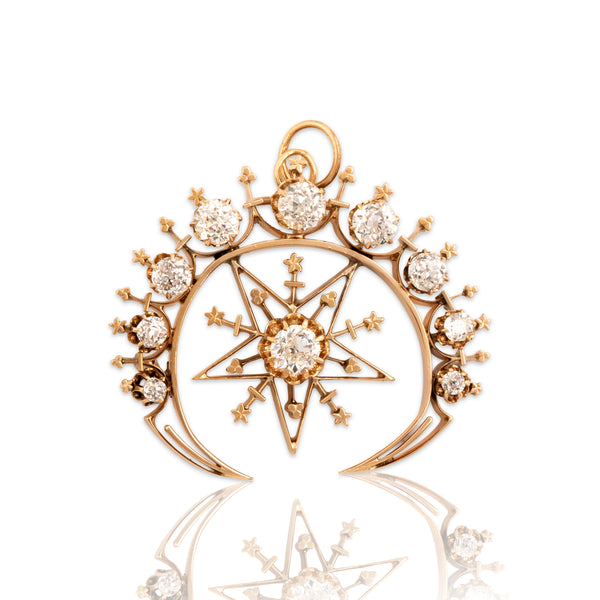 Antique Victorian 14k Yellow Gold 2.04cttw Old Mine Diamond Celestial Pendant
