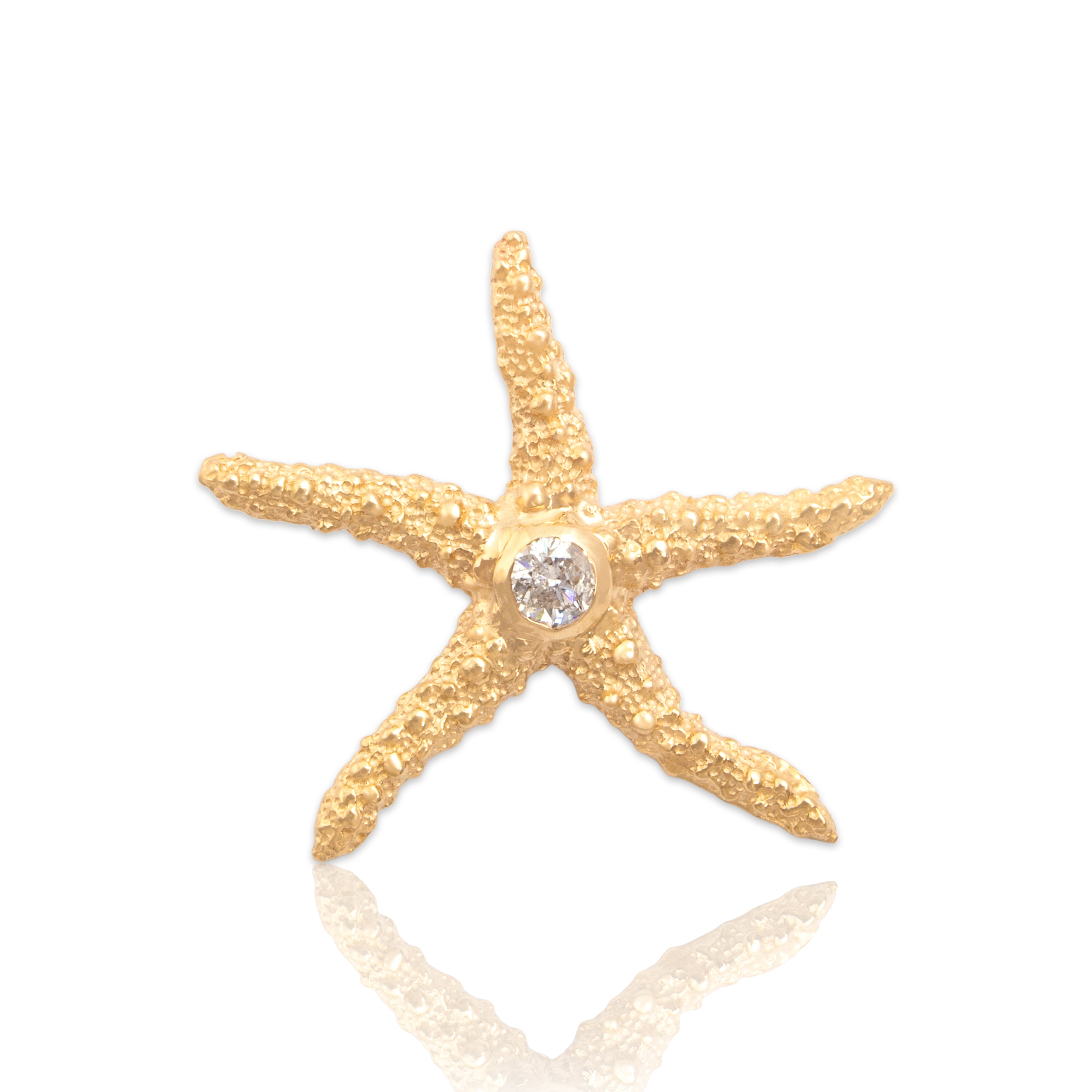 Vintage Large 14k Yellow Gold Diamond Starfish Pendant - Close-up view
