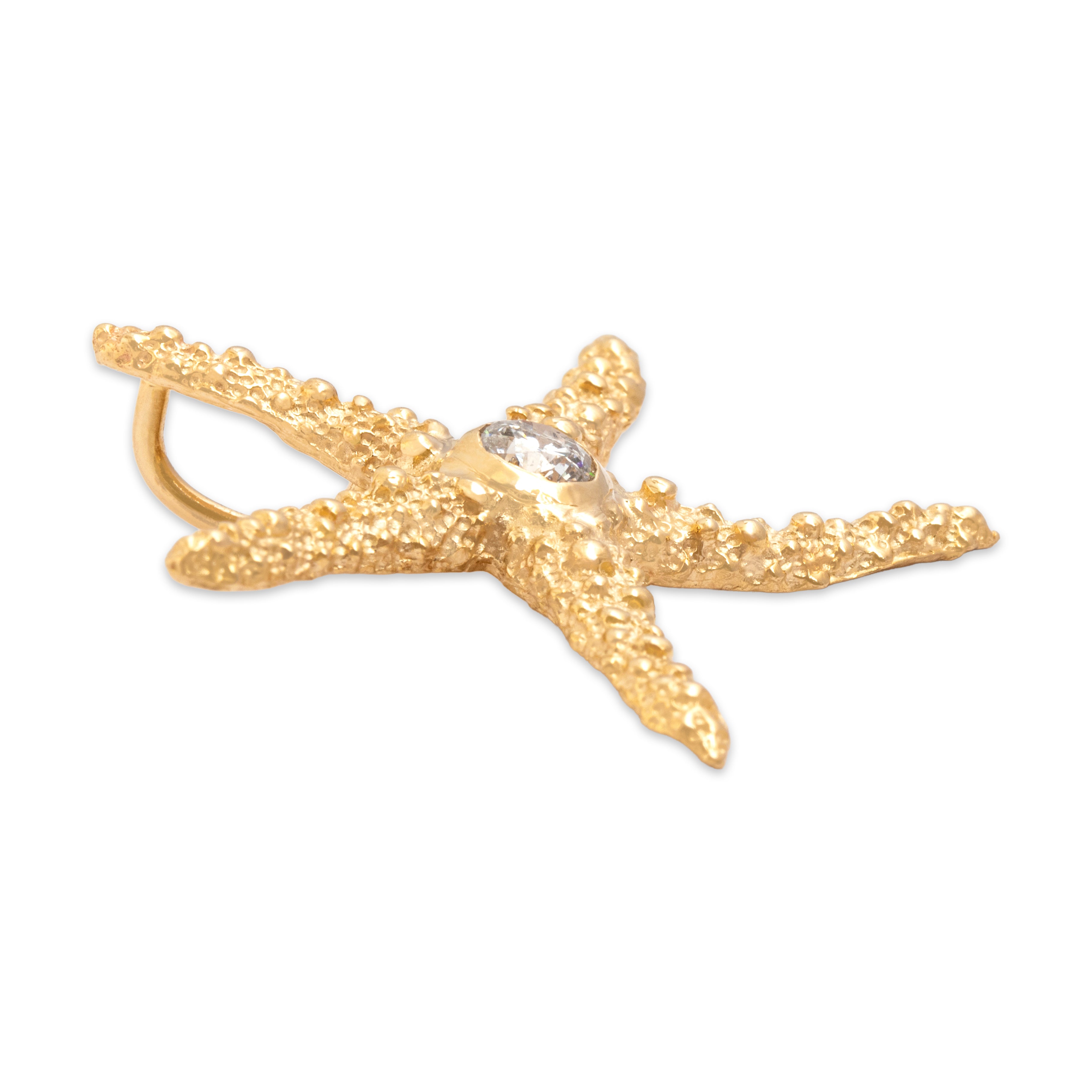 Vintage Large 14k Yellow Gold Diamond Starfish Pendant - detail view #2