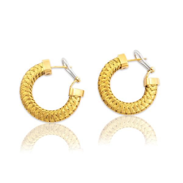 Vintage Roberto Coin Italian 18k Yellow Gold Chic Woven Statement Hoop Earrings