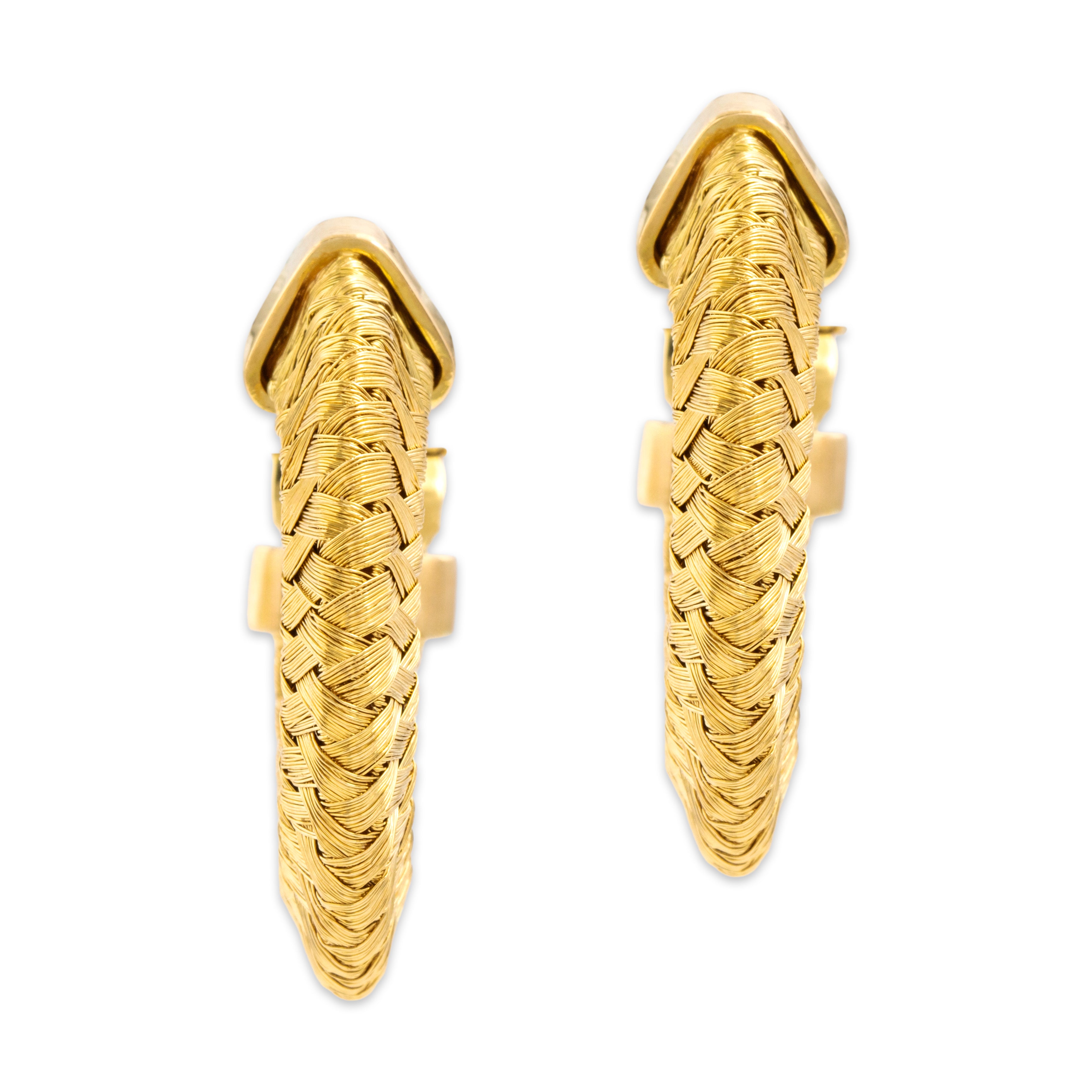 Vintage Roberto Coin Italian 18k Yellow Gold Cross Hatched Texture Hoop Earrings - Overall view