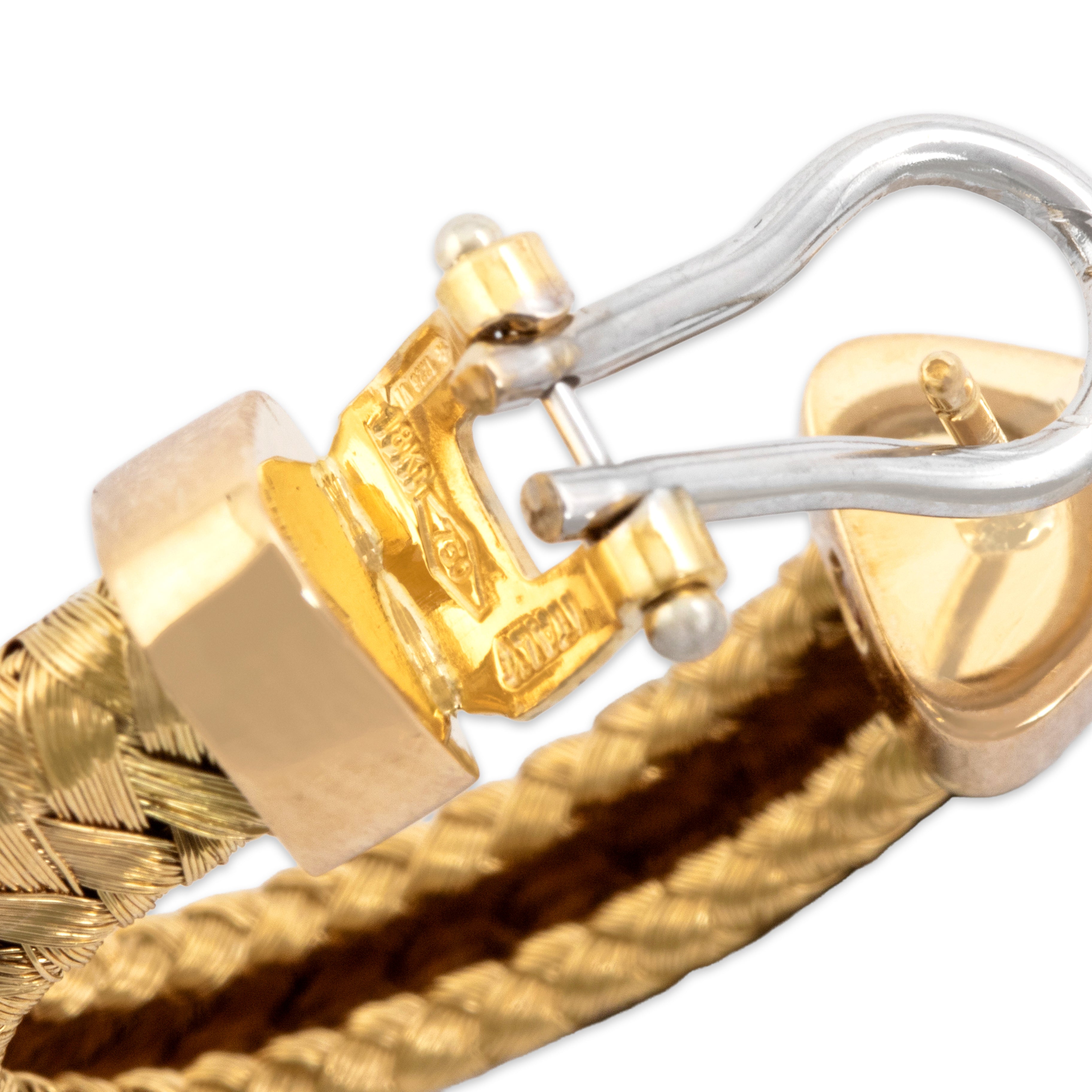 Vintage Roberto Coin Italian 18k Yellow Gold Cross Hatched Texture Hoop Earrings - Hallmark view