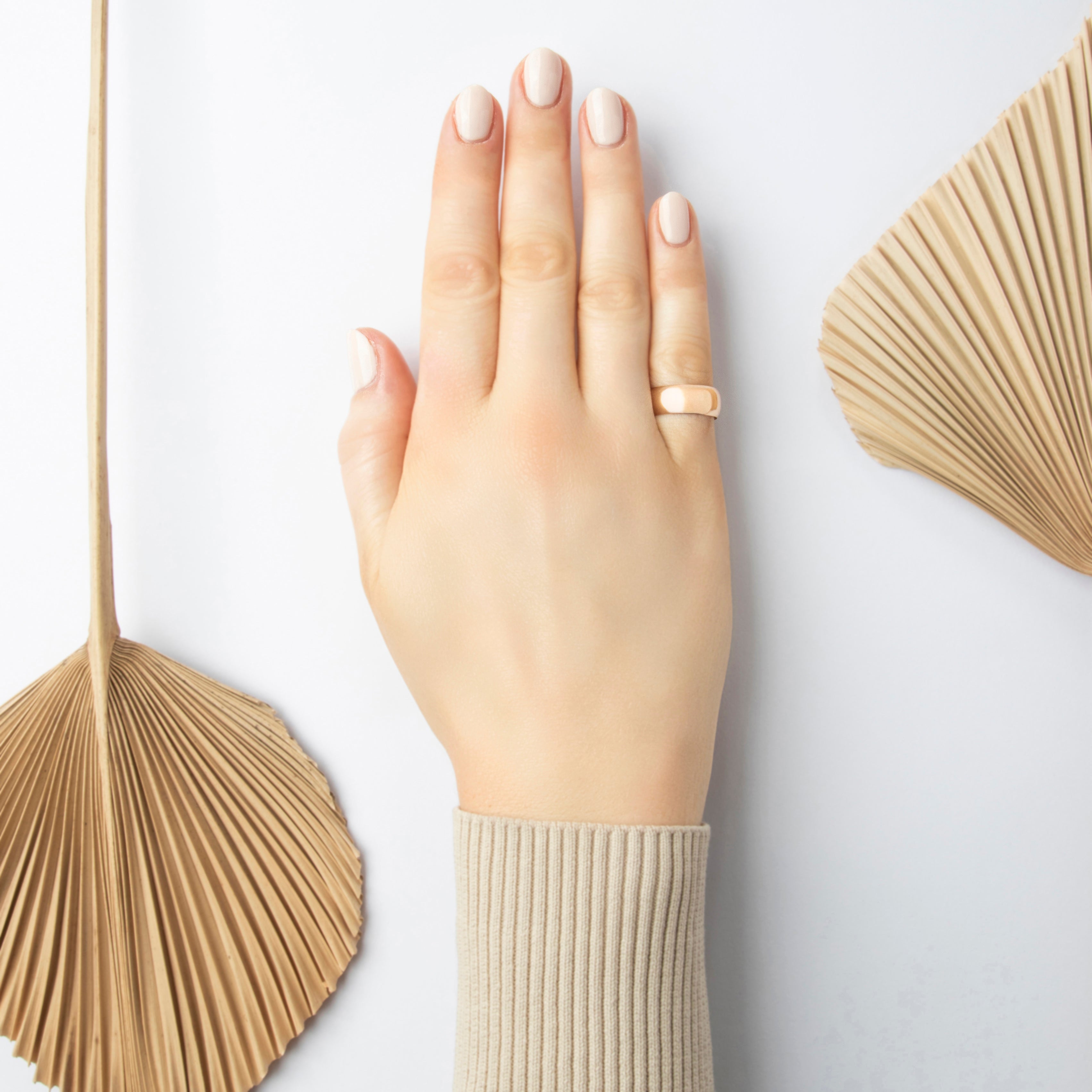 Antique 14k Rosy Yellow Gold Bold Low Dome Band Ring - On model view