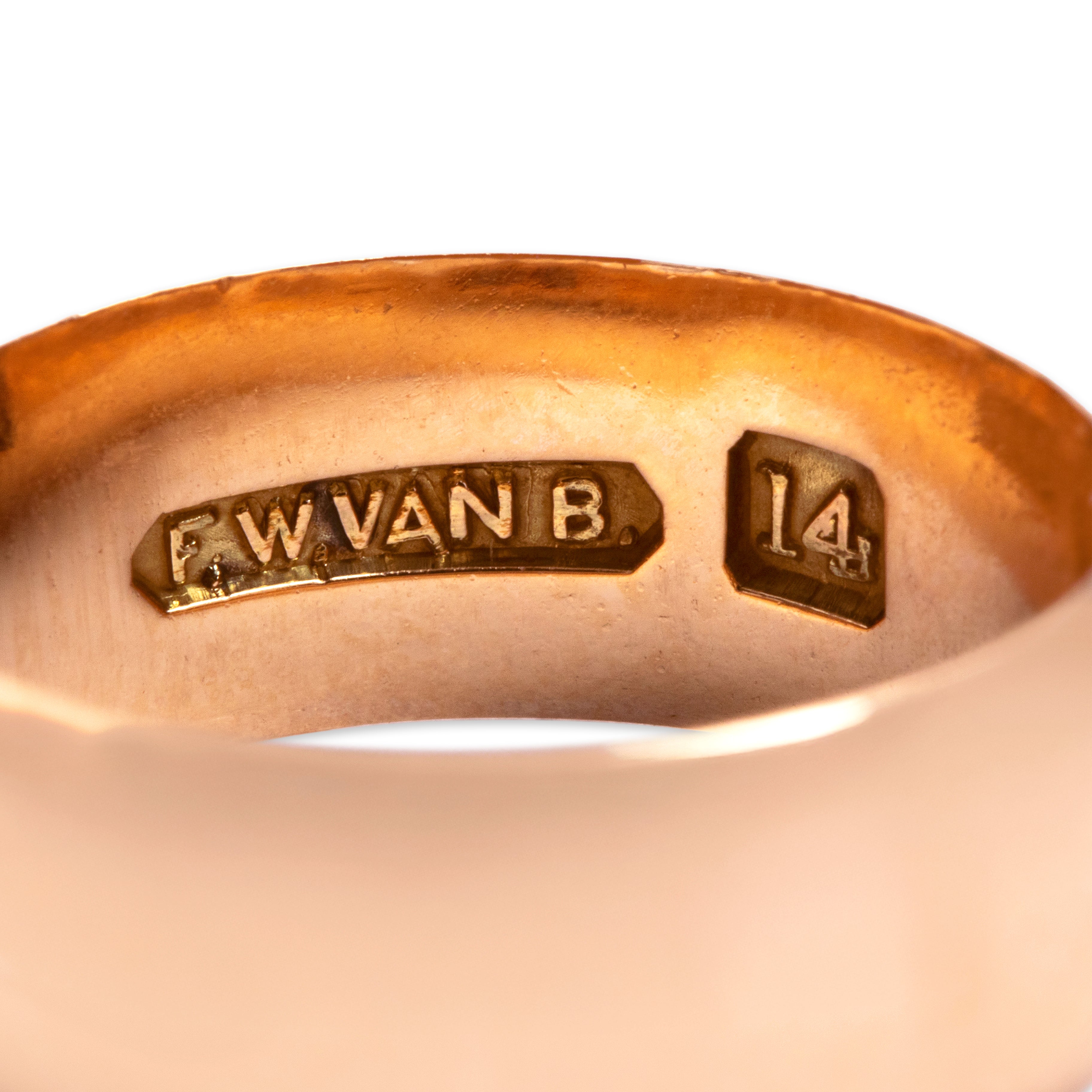 Antique 14k Rosy Yellow Gold Bold Low Dome Band Ring - Hallmark view