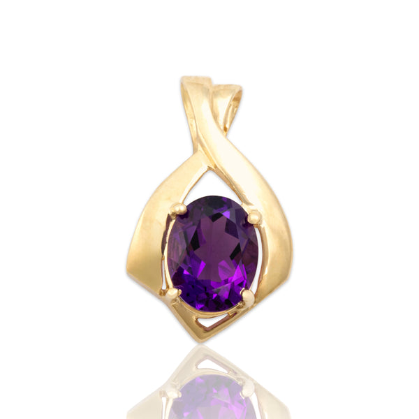 Vintage 14k Yellow Gold 1.61ct Amethyst Sculptural Ribbon Frame Pendant