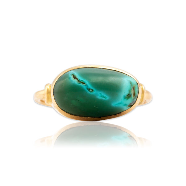 Antique 14k Yellow Gold 4.16ct Turquoise Wonderful Naturalistic Cabochon Ring 4.00