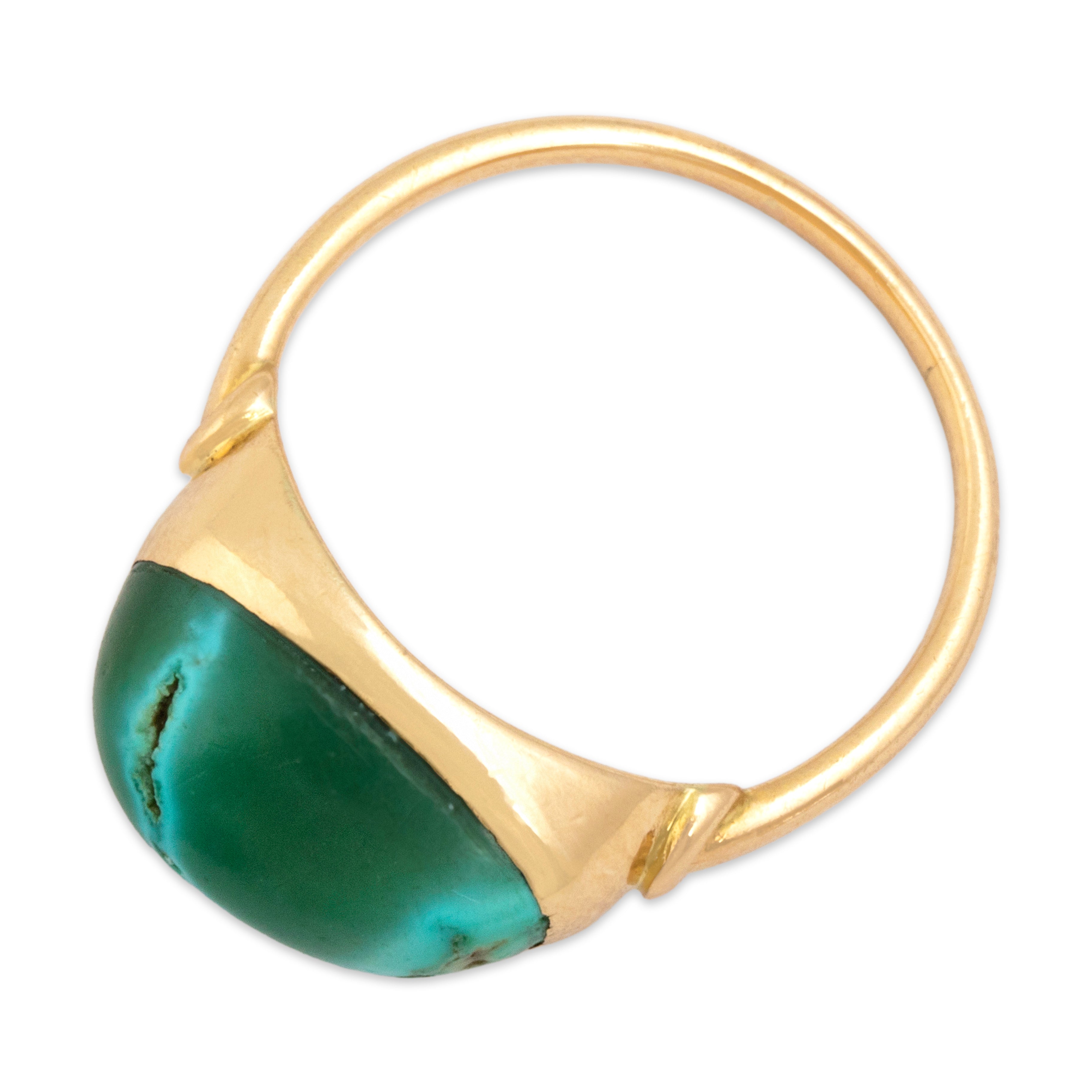 Antique 14k Yellow Gold Turquoise Naturalistic Bezel Cabochon Ring - Overall view
