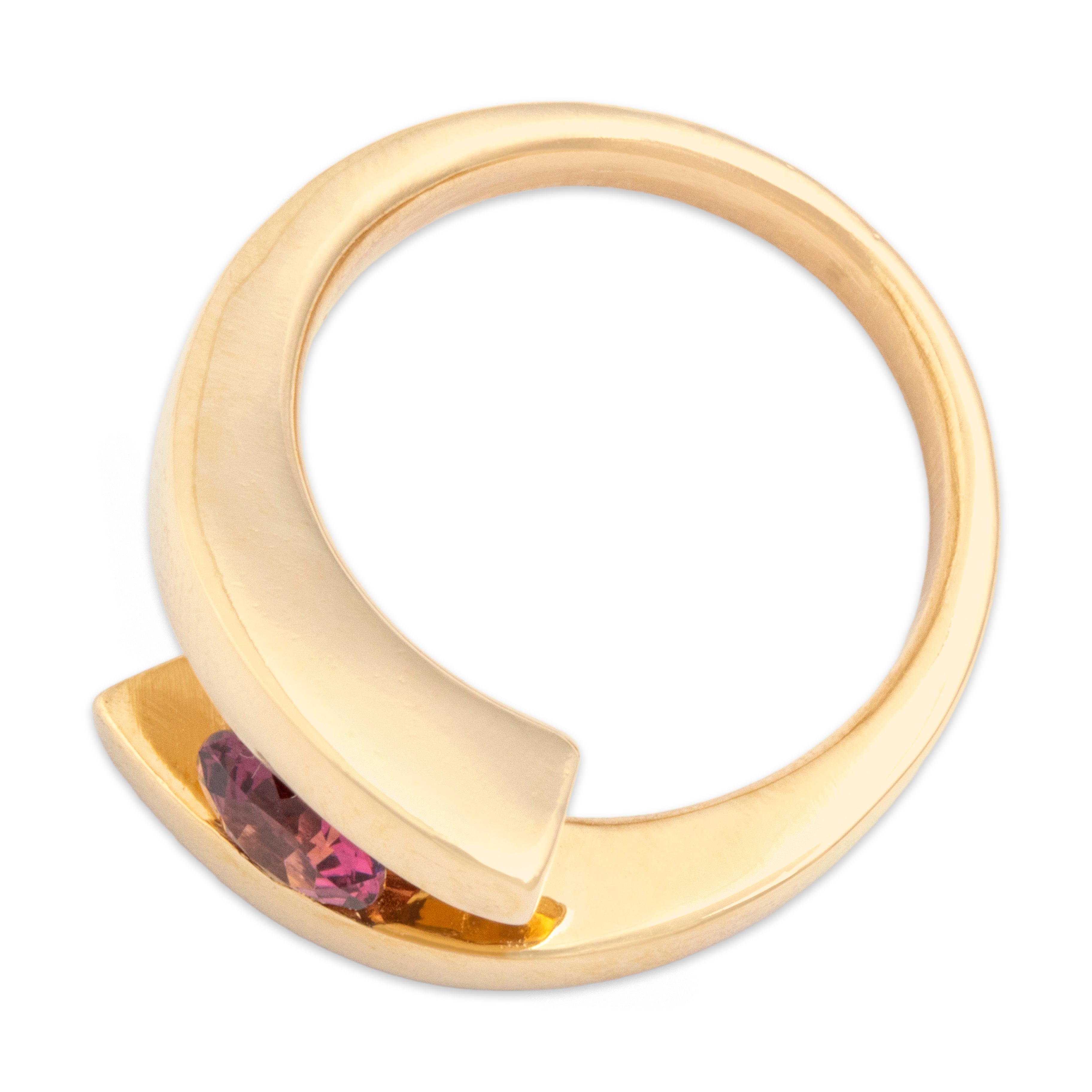 Vintage Heavy Vibrant 14k Yellow Gold .73ct Pink Garnet Solitaire Bypass Ring   - detail view #1