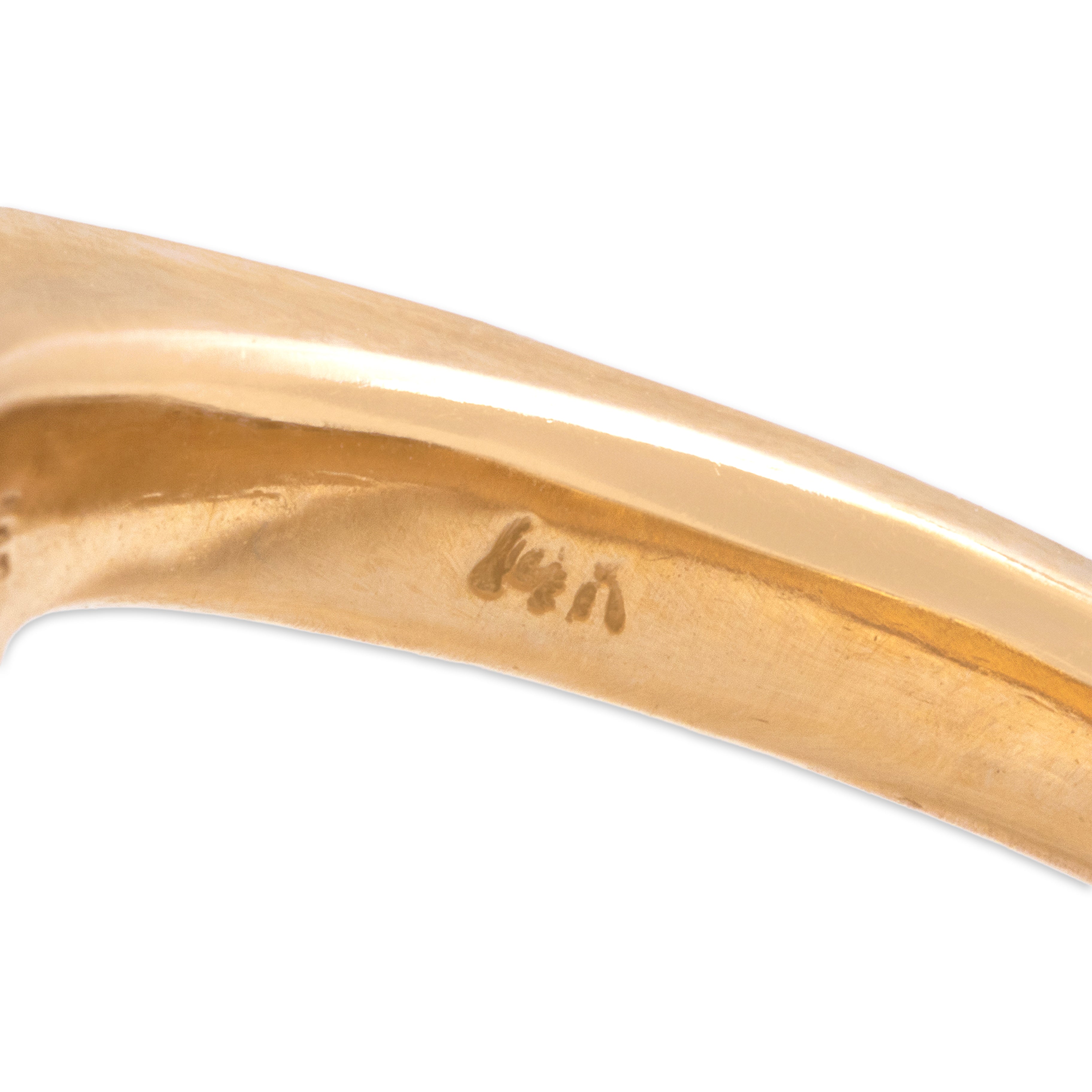 Vintage Heavy Vibrant 14k Yellow Gold .73ct Pink Garnet Solitaire Bypass Ring   - Hallmark view