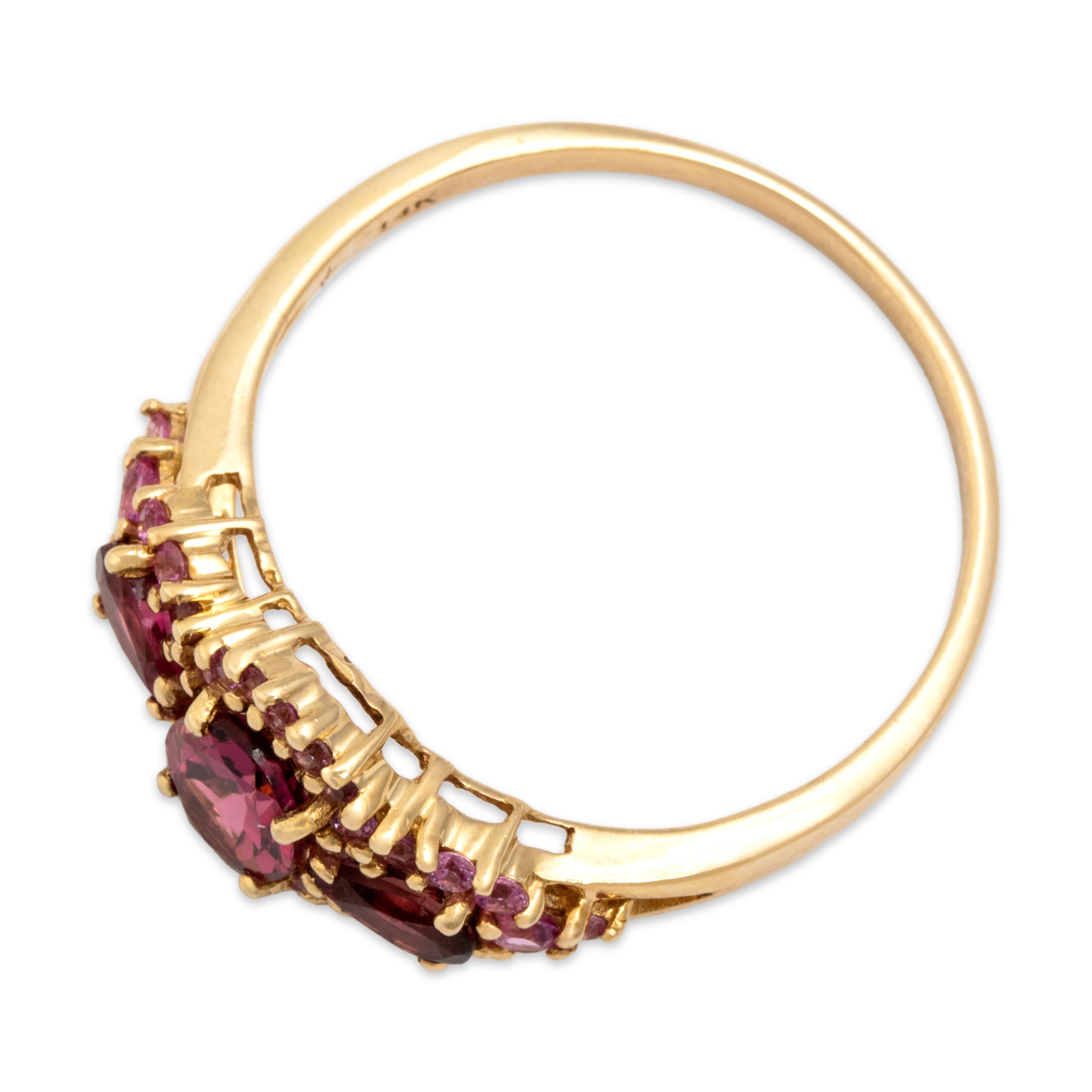 Vintage 14k Yellow Gold 1.24cttw Pink Tourmaline Pink Sapphire Perfectly Pink Multi-Cut Trio Halo Ring - Overall view